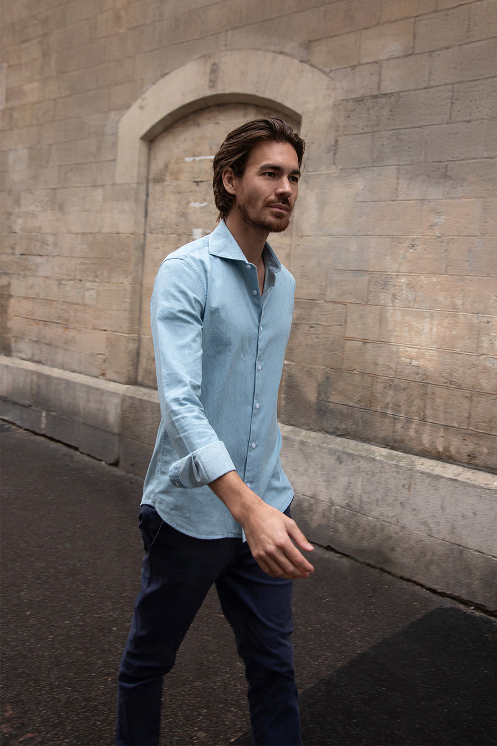 Soloumbrella Men's Light Blue Long Sleeve Button Down Shirt