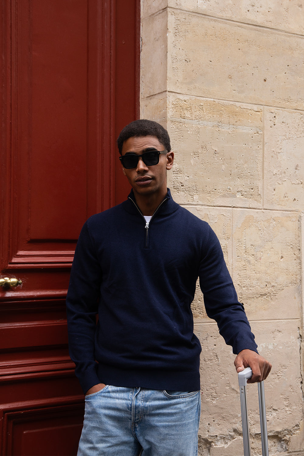 Soloumbrella Men's Navy Blue Quarter Zip Sweater