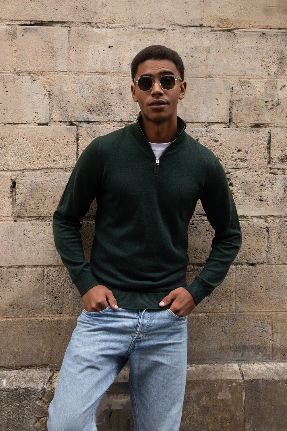 Soloumbrella Men's Dark Green Quarter Zip Sweater
