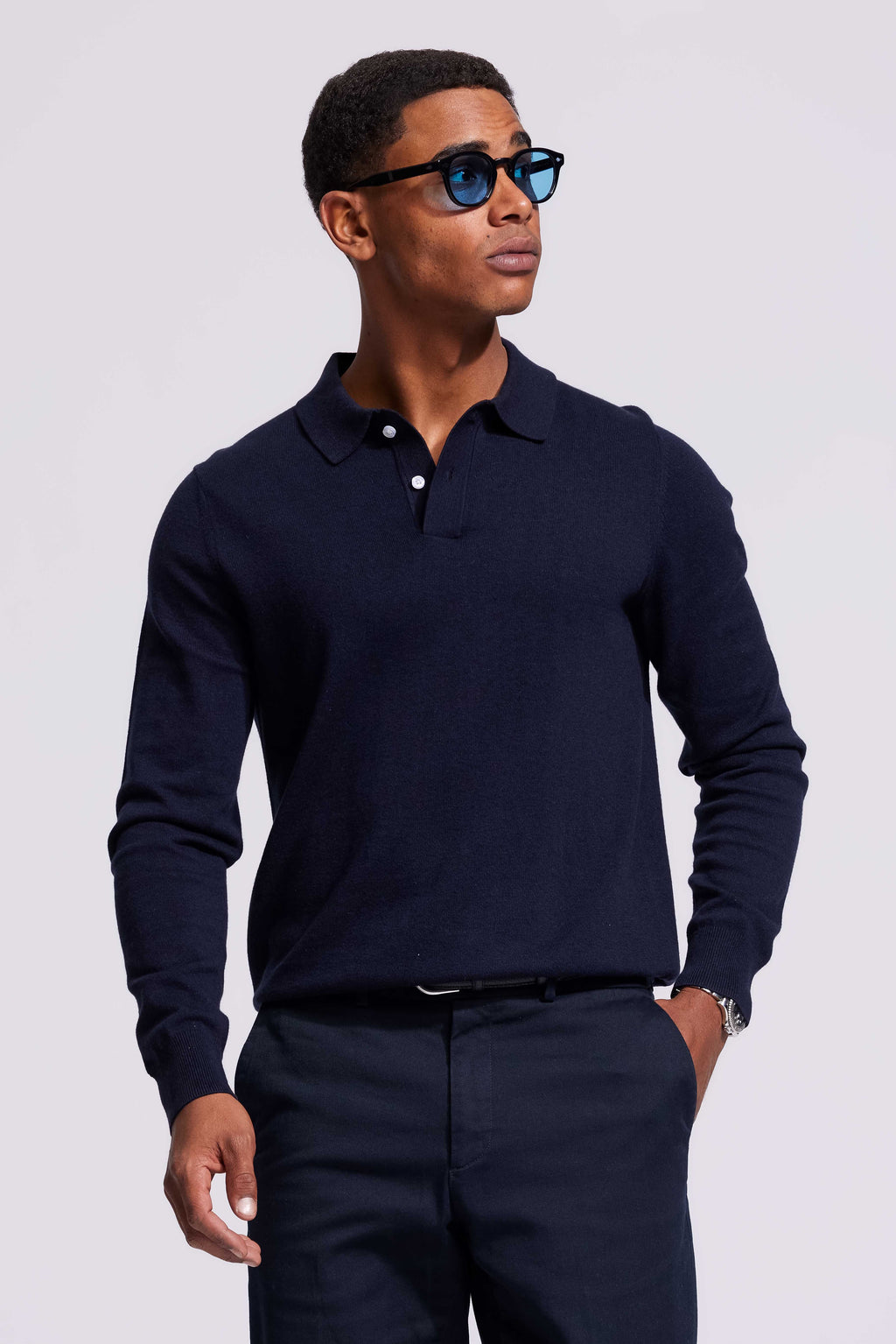 Soloumbrella Men's Dark Navy Long Sleeve Polo Shirt