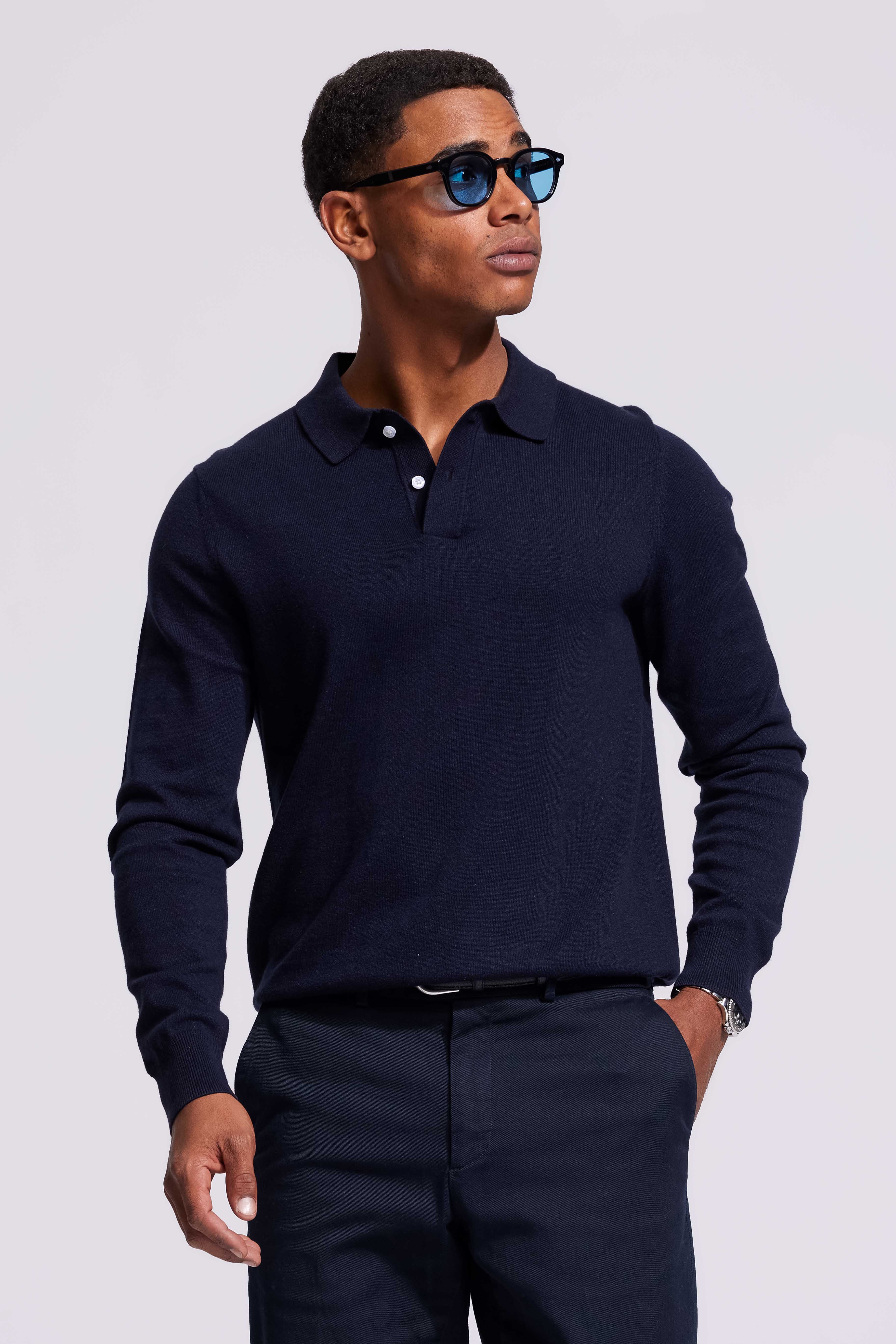 Soloumbrella Men's Dark Navy Long Sleeve Polo Shirt