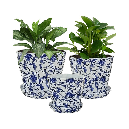 Decorative Plastic Flower Pots Modern Printed Planters Indoor Outdoor Use