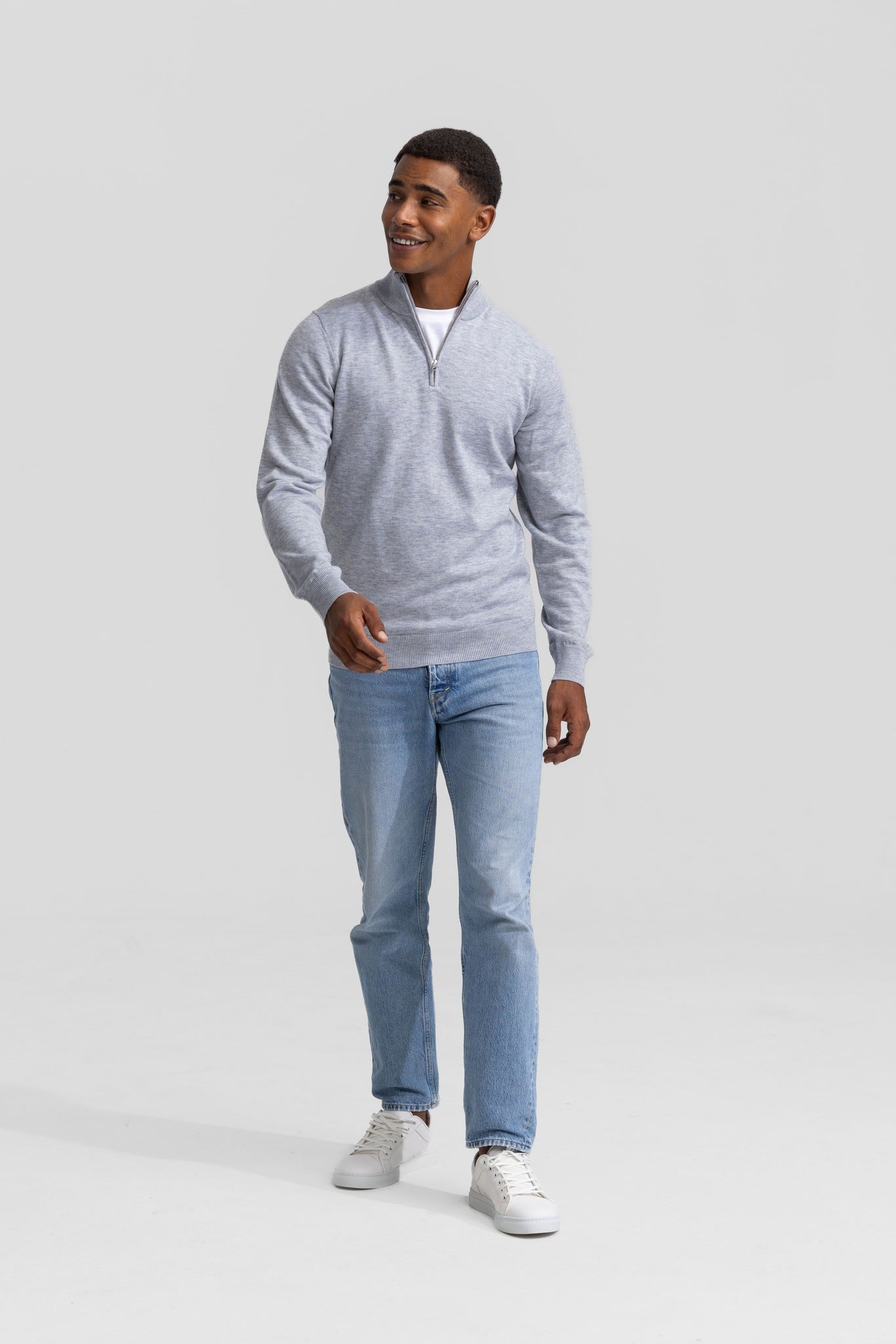 Soloumbrella Men's Light Grey Quarter Zip Sweater
