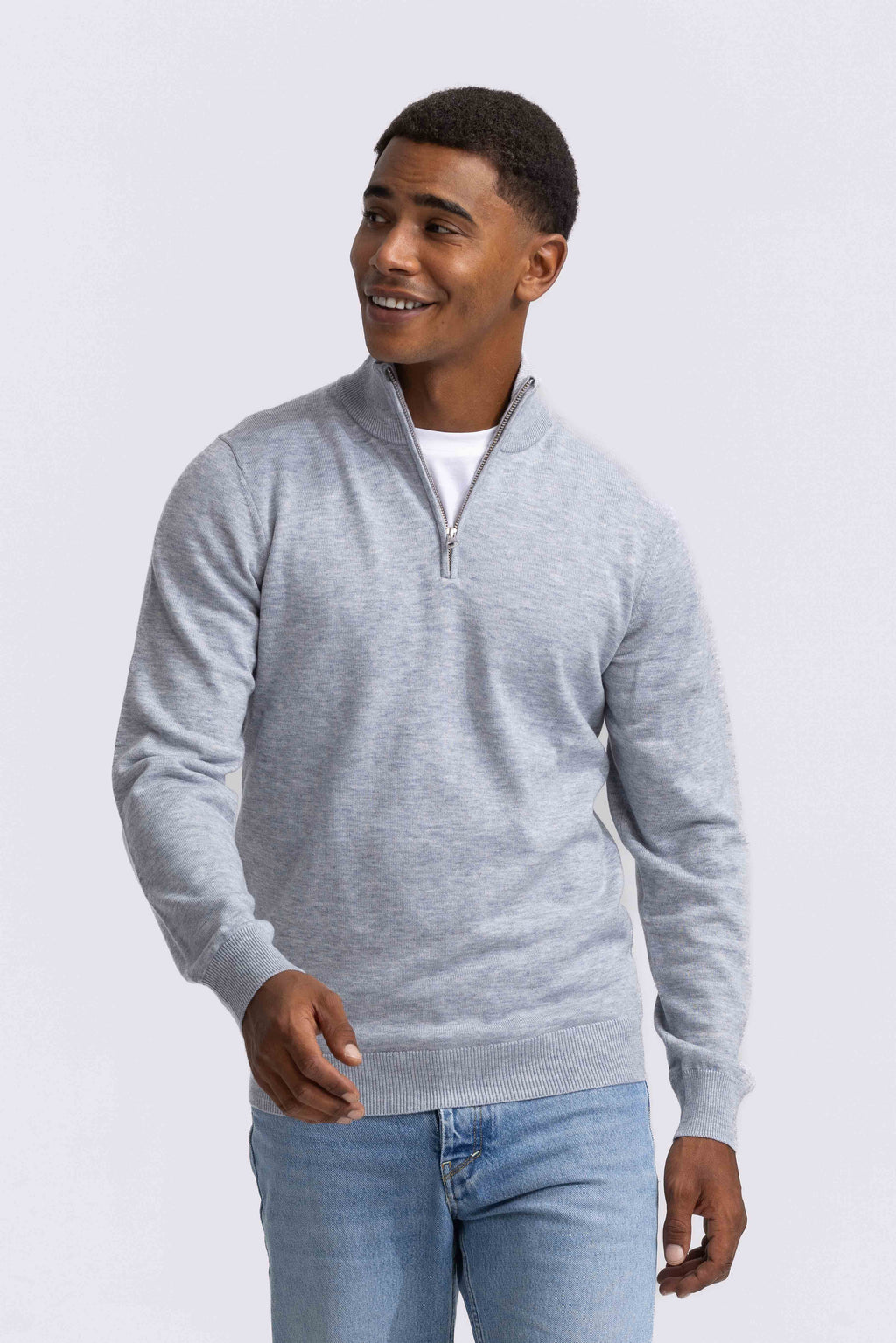 Soloumbrella Men's Light Grey Quarter Zip Sweater
