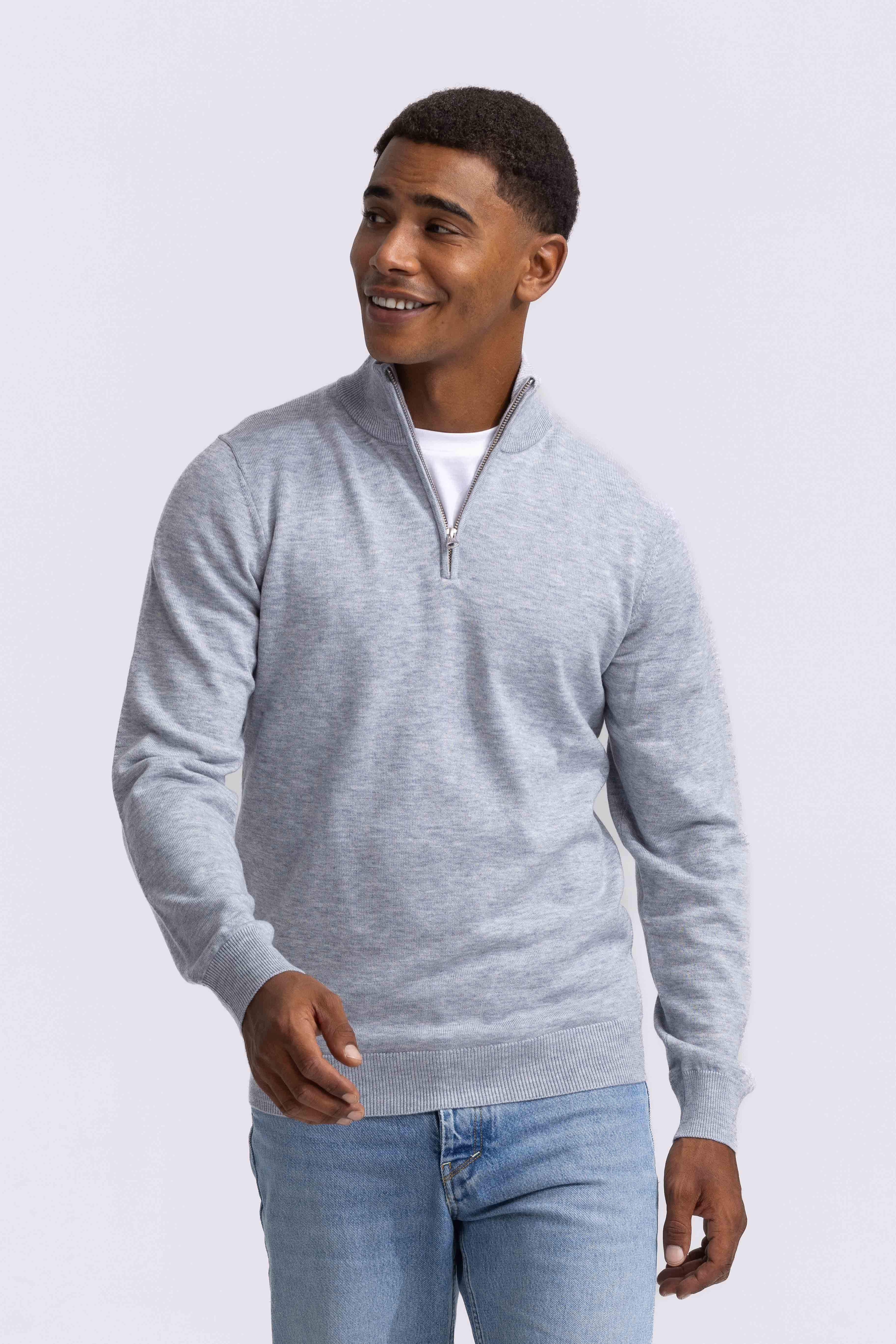 Soloumbrella Men's Light Grey Quarter Zip Sweater