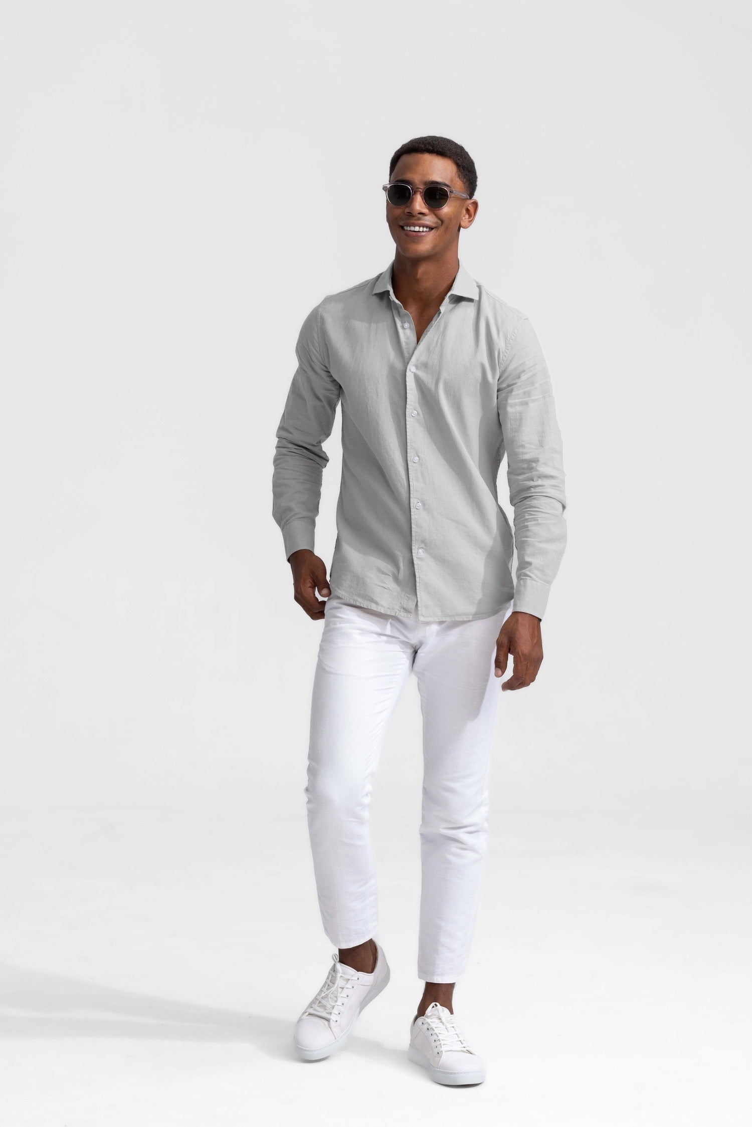 Soloumbrella Men's Light Sage Green Long Sleeve Button Down Shirt