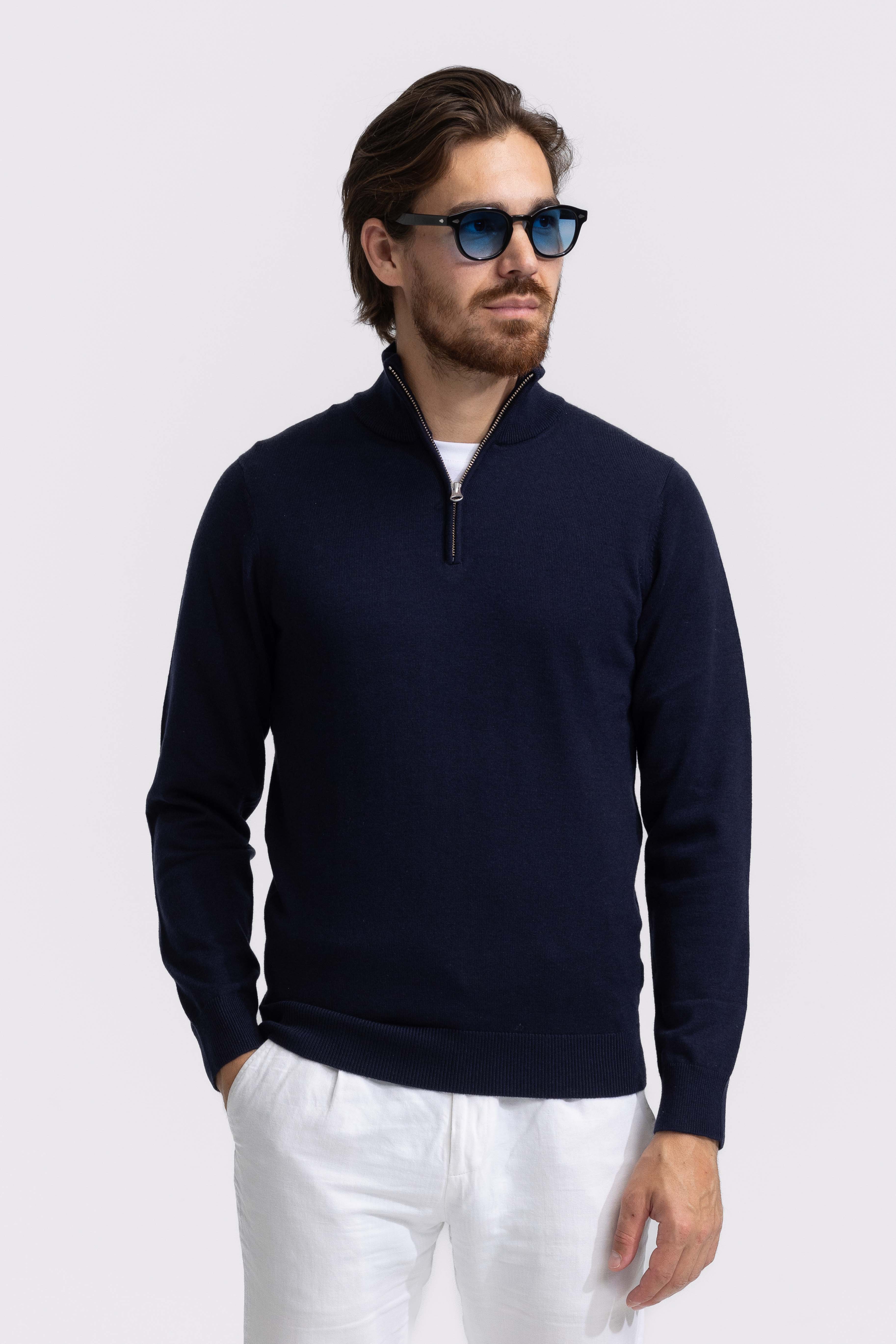 Soloumbrella Men's Navy Blue Quarter Zip Sweater