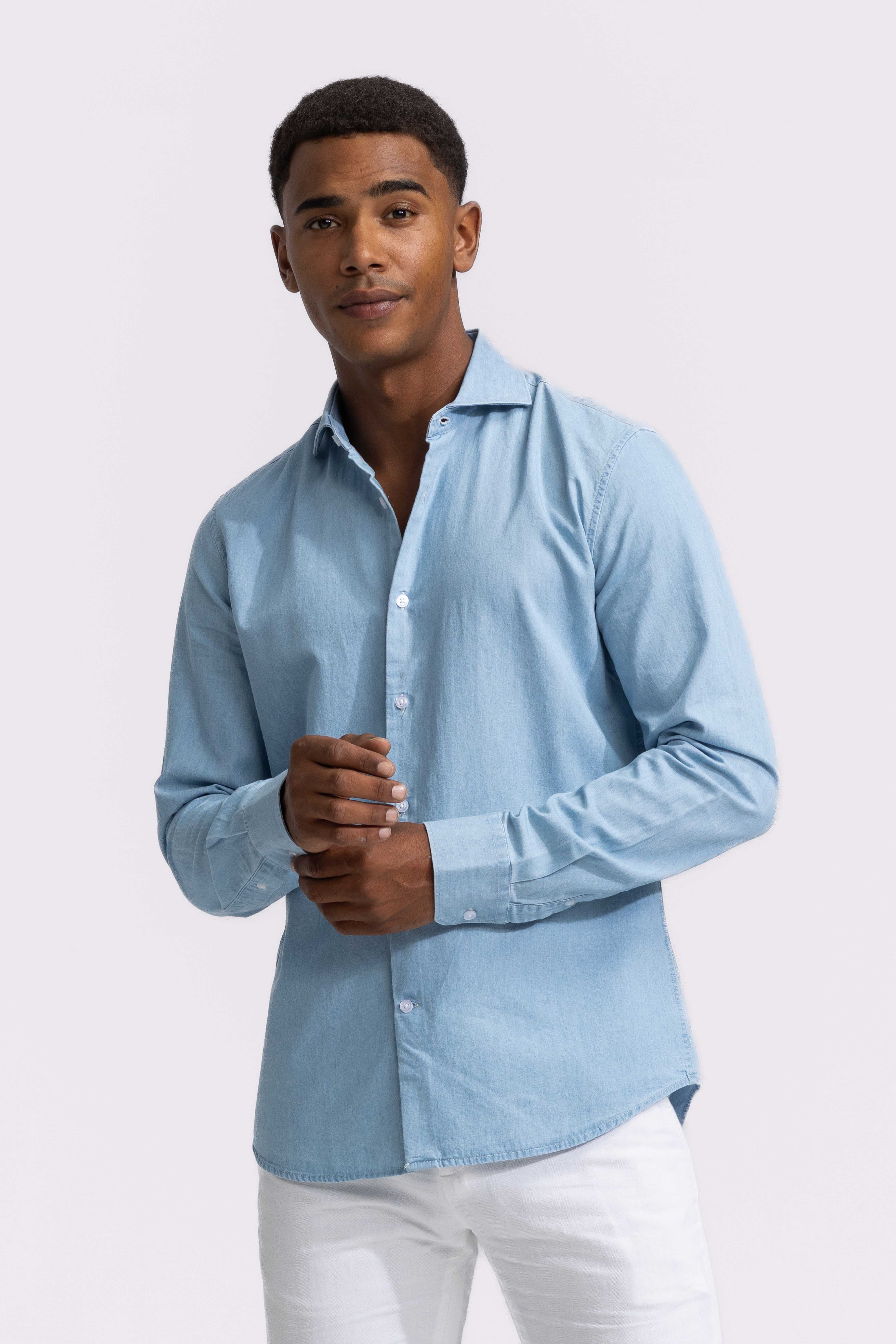 Soloumbrella Men's Light Blue Long Sleeve Button Down Shirt