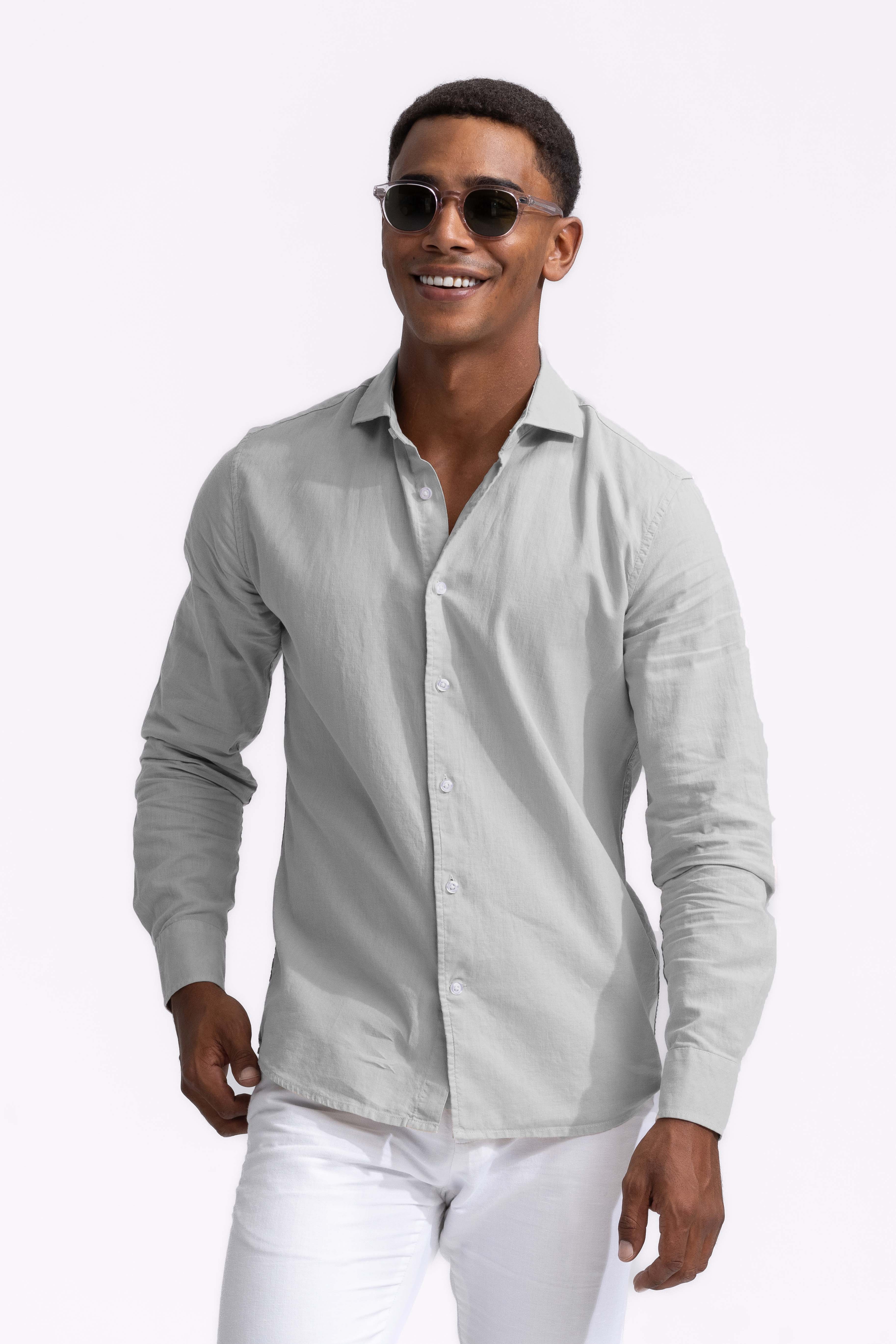 Soloumbrella Men's Light Sage Green Long Sleeve Button Down Shirt