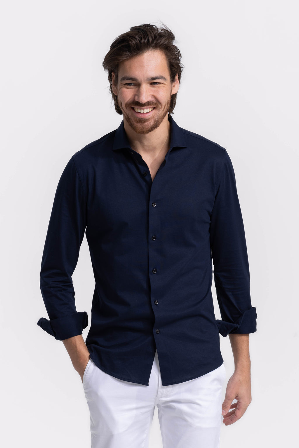 Soloumbrella Men's Dark Navy Long Sleeve Button Down Shirt