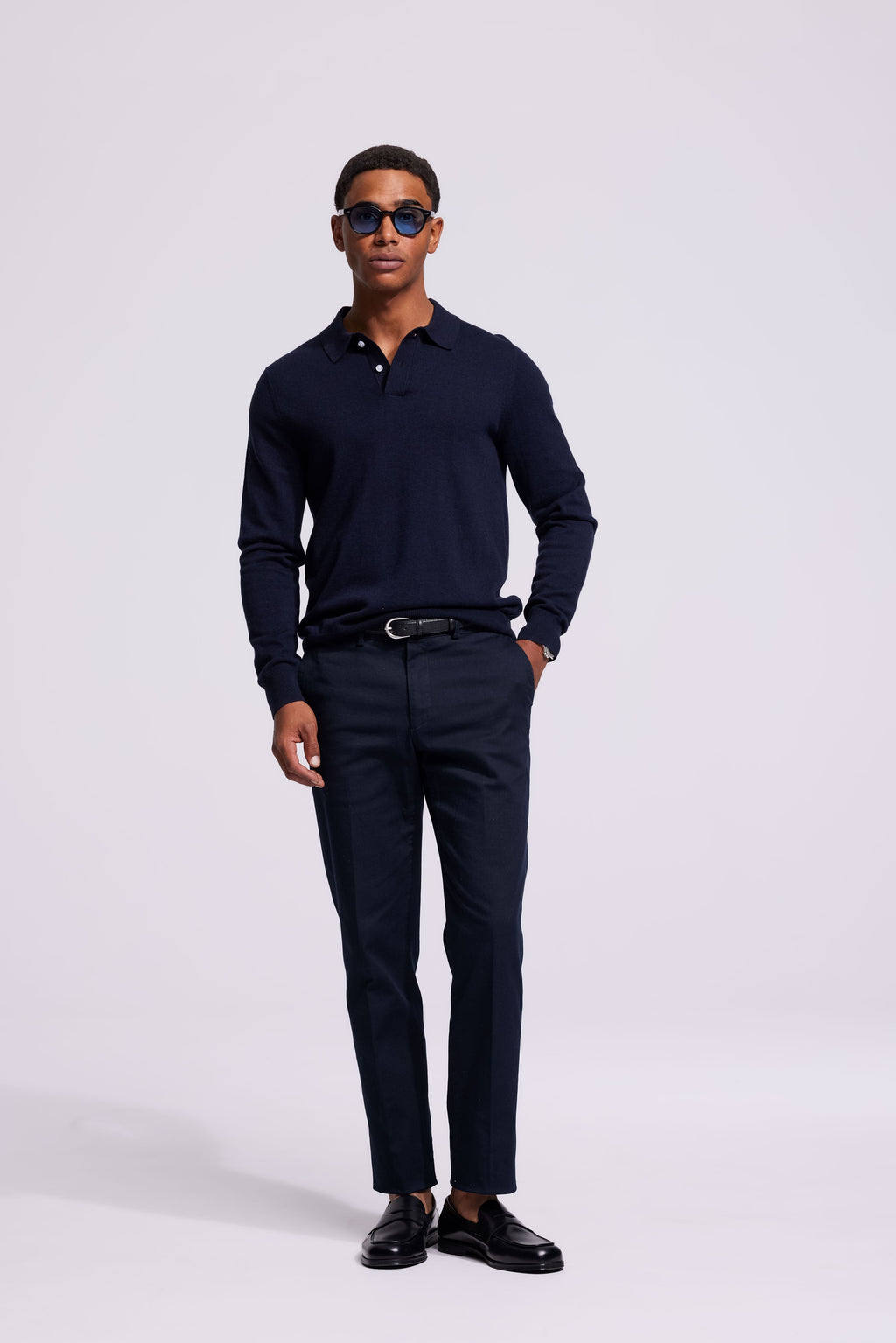 Soloumbrella Men's Dark Navy Long Sleeve Polo Shirt