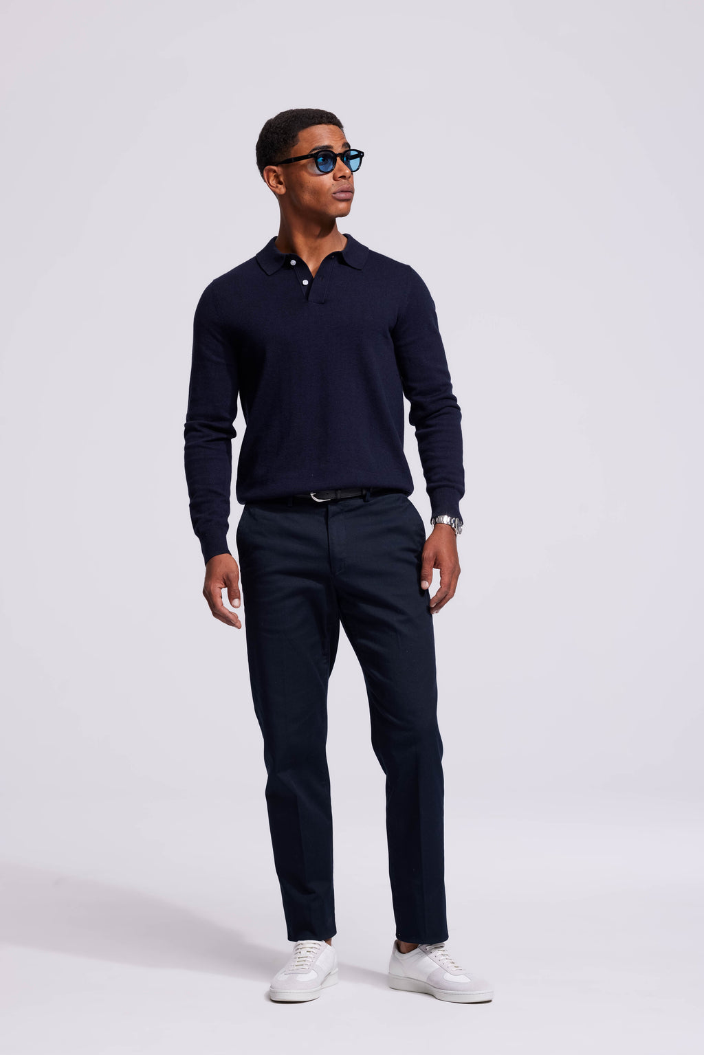 Soloumbrella Men's Dark Navy Long Sleeve Polo Shirt