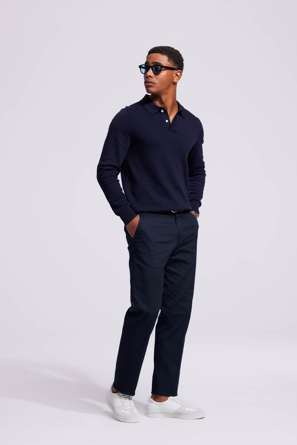 Soloumbrella Men's Dark Navy Long Sleeve Polo Shirt
