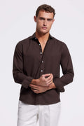 Soloumbrella Men's Dark Brown Long Sleeve Button Down Shirt