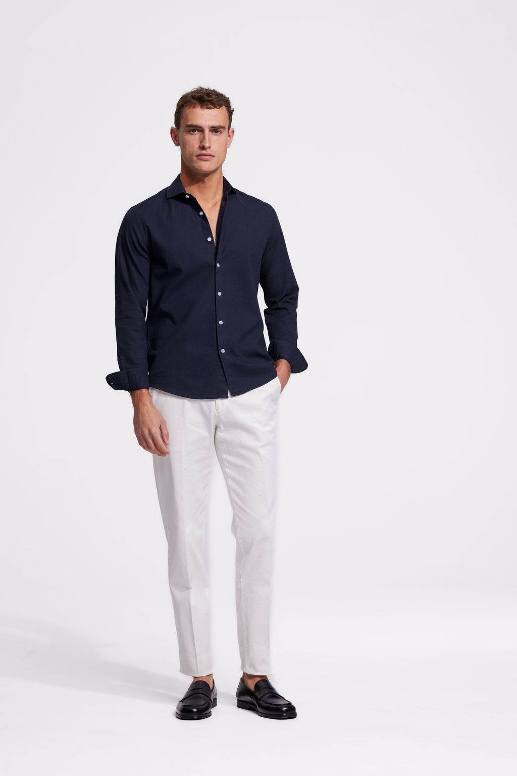 Soloumbrella Men's Dark Navy Long Sleeve Button Down Shirt