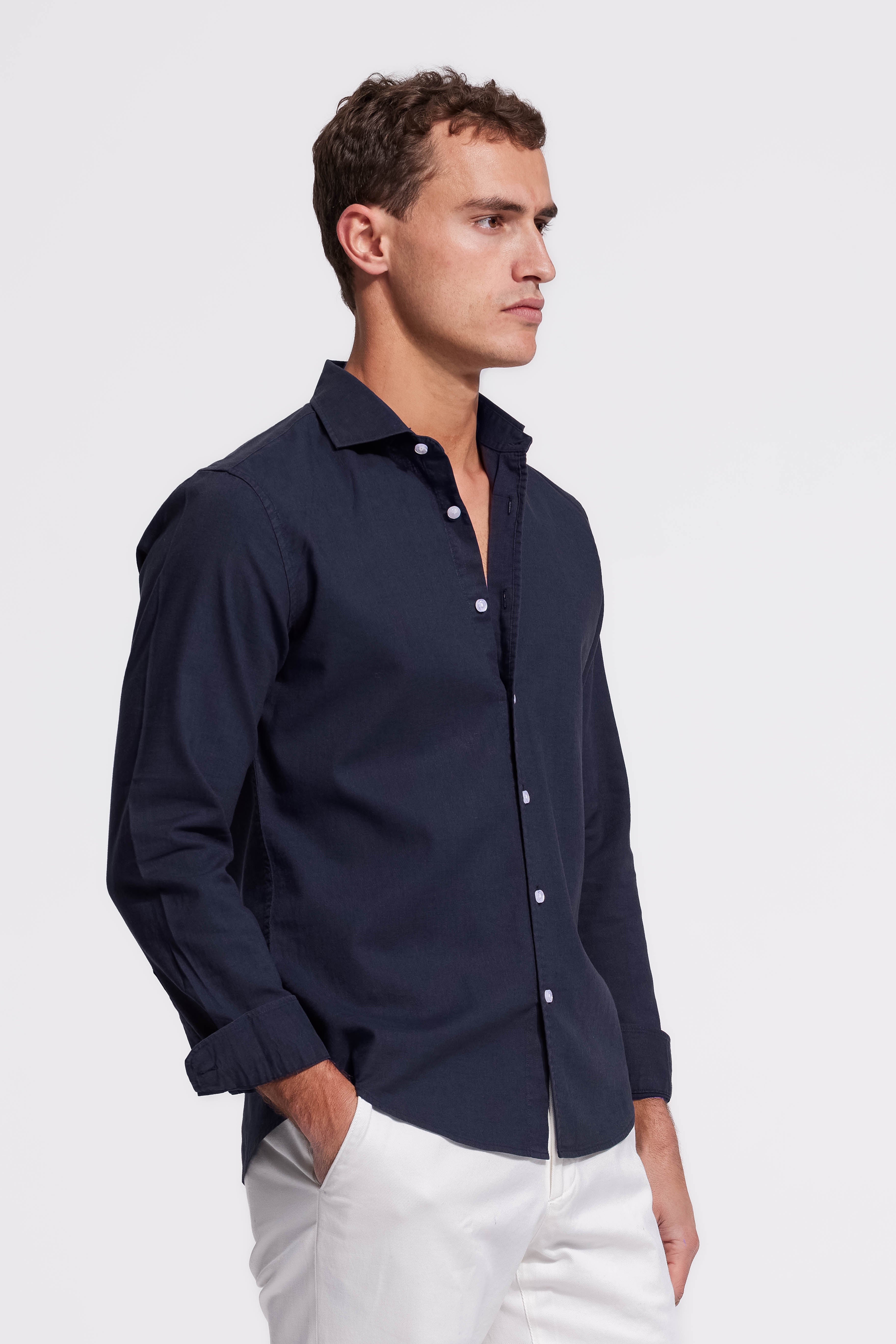 Soloumbrella Men's Dark Navy Long Sleeve Button Down Shirt