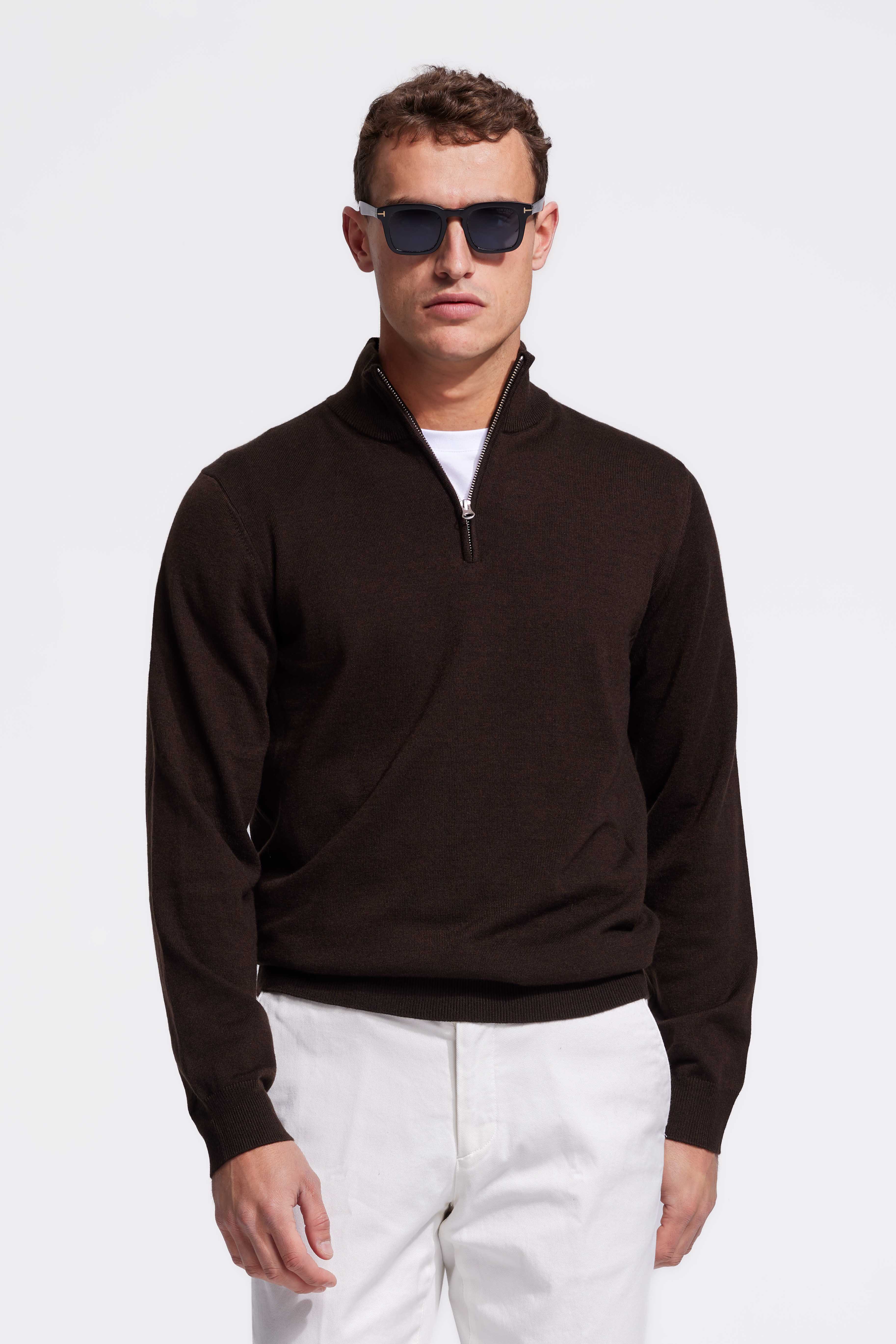 Soloumbrella Men's Dark Brown Quarter Zip Sweater