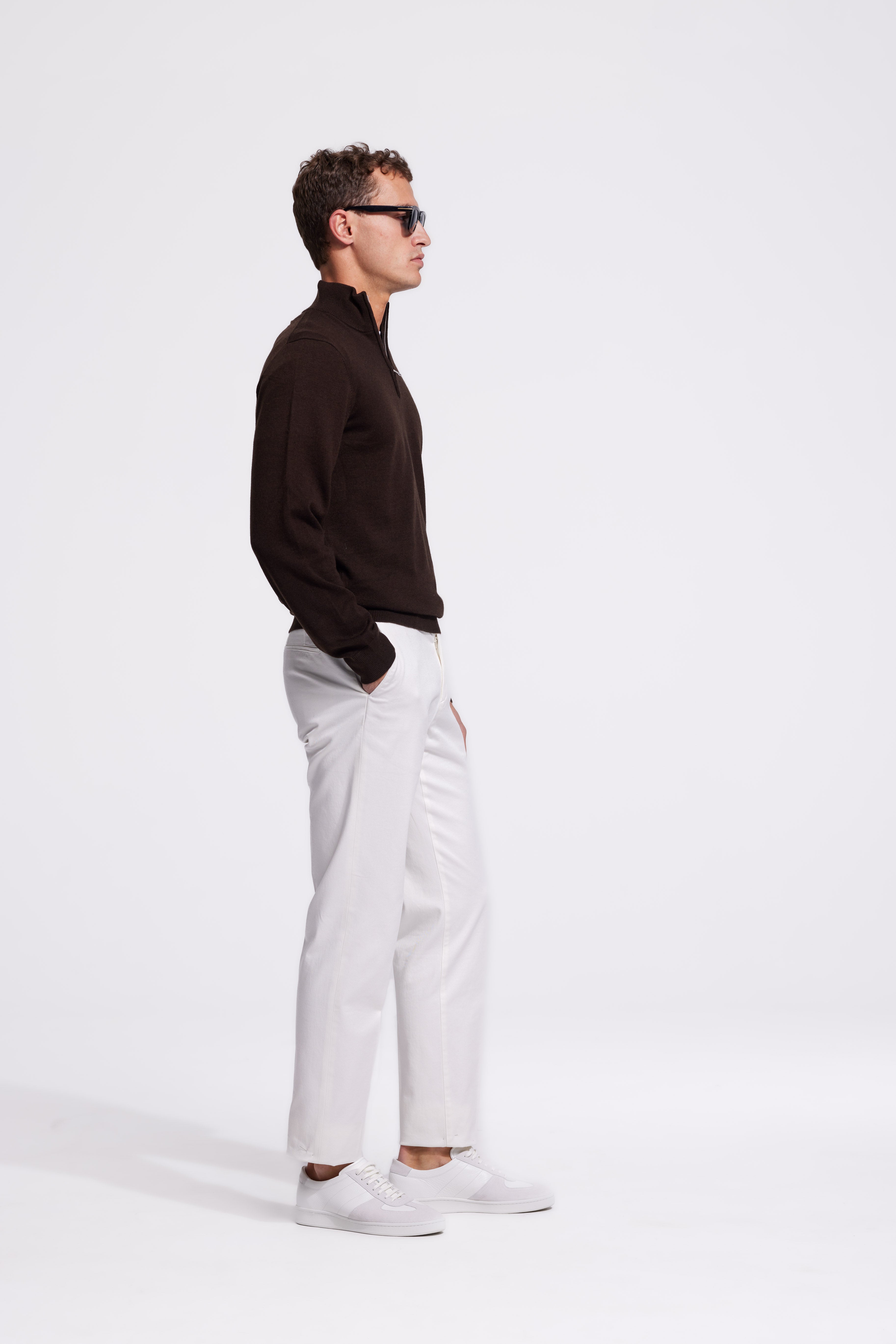 Soloumbrella Men's Dark Brown Quarter Zip Sweater