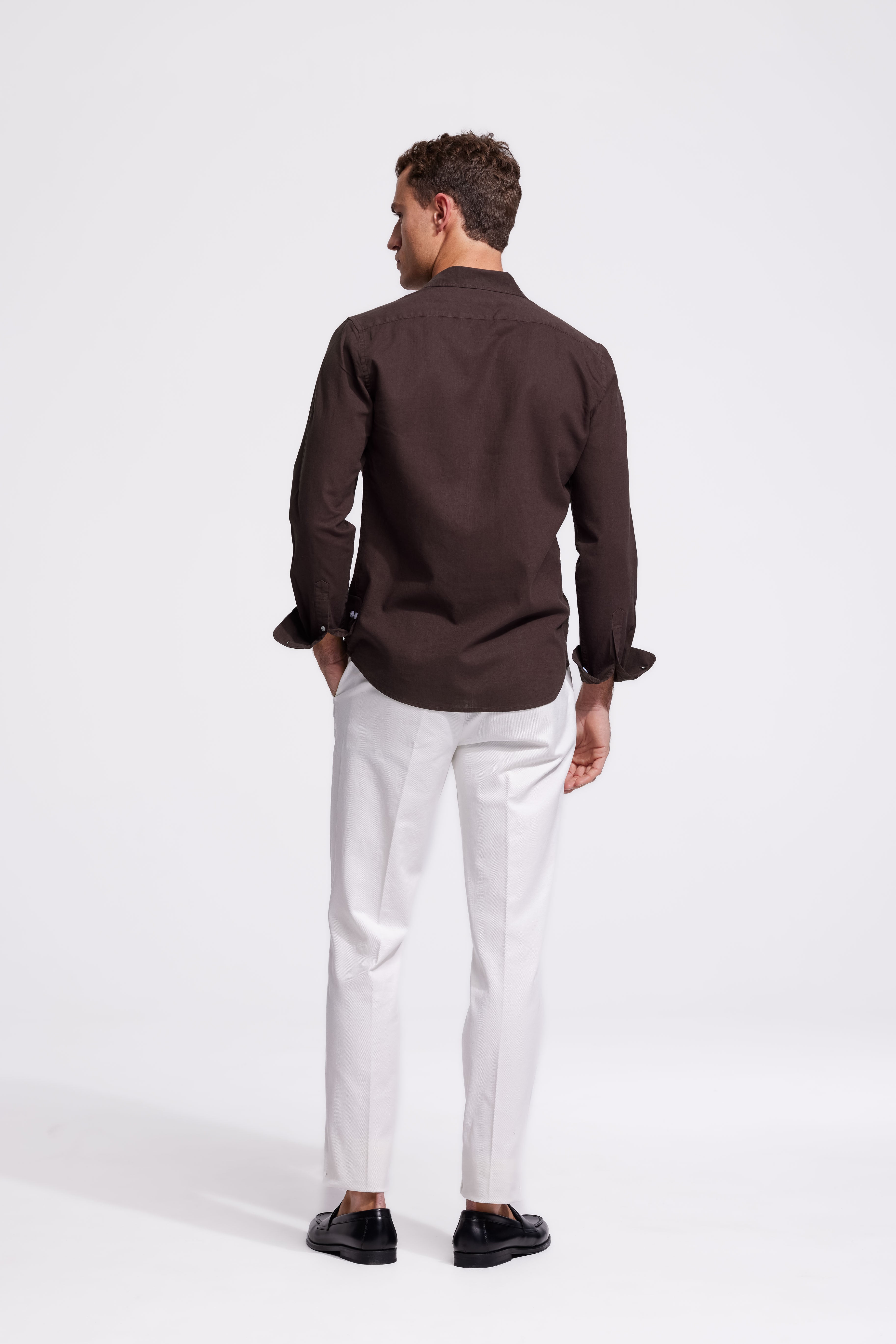 Soloumbrella Men's Dark Brown Long Sleeve Button Down Shirt