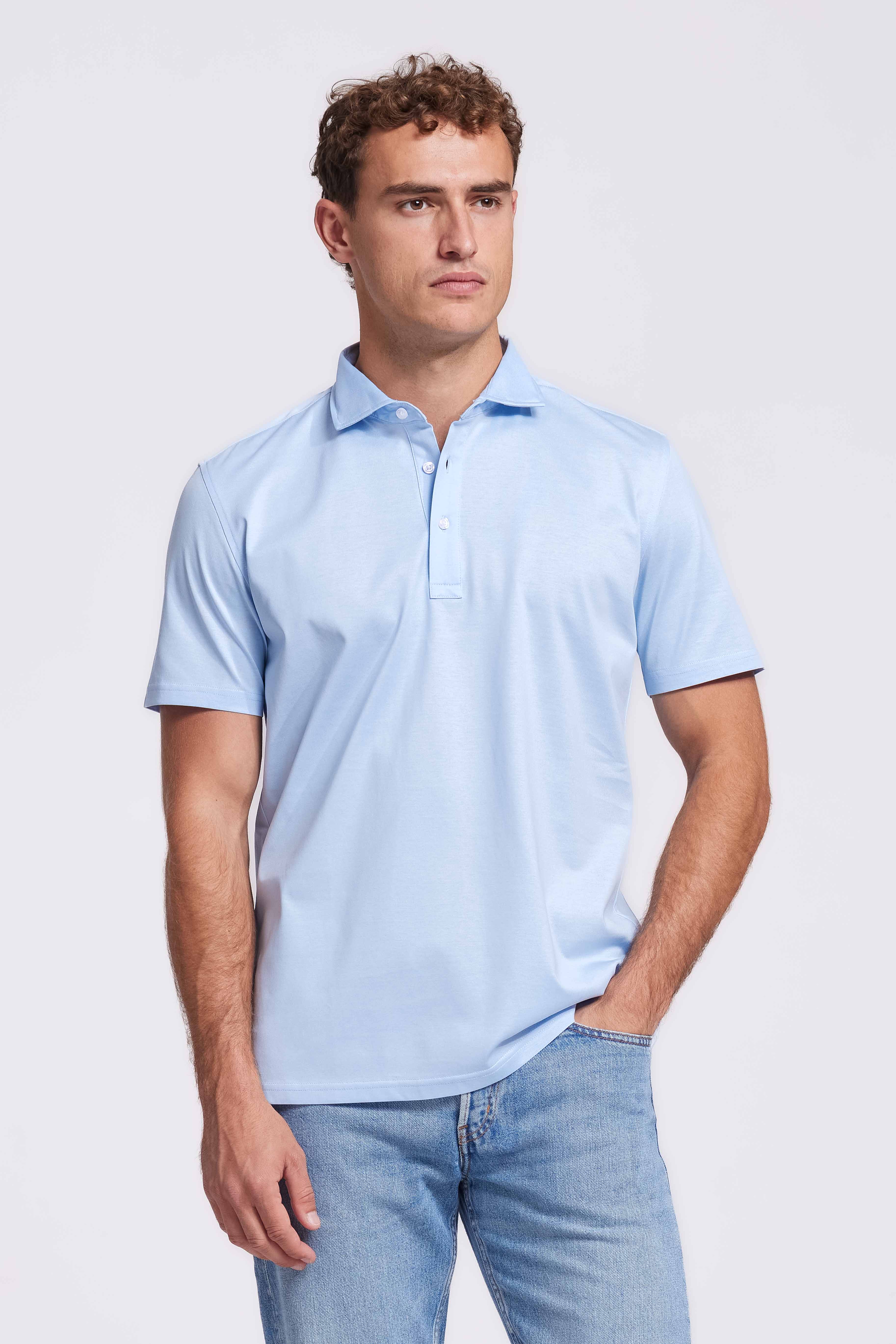 Soloumbrella Men's Light Blue Short Sleeve Polo Shirt