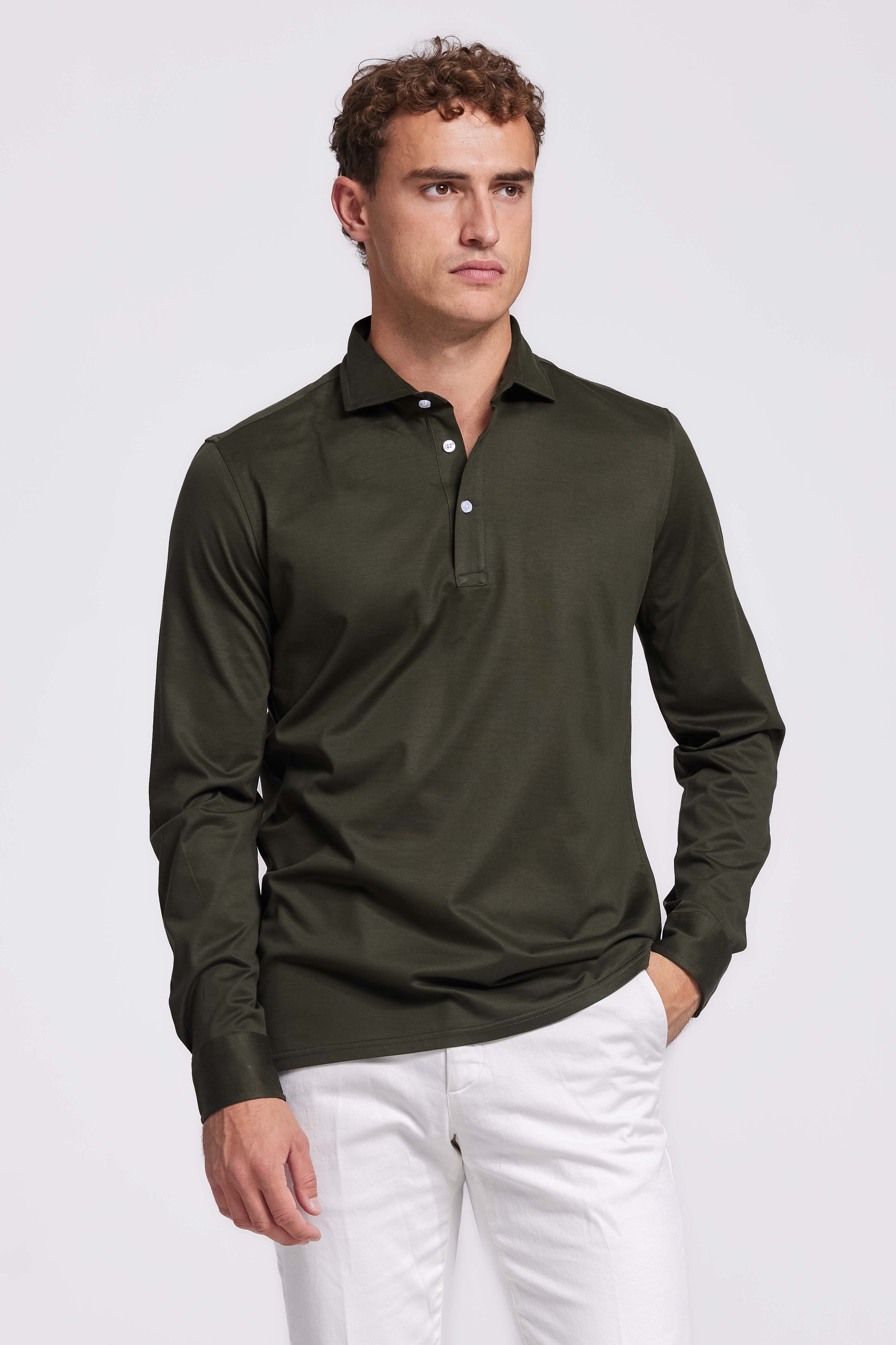 Soloumbrella Men's Olive Green Long Sleeve Polo Shirt