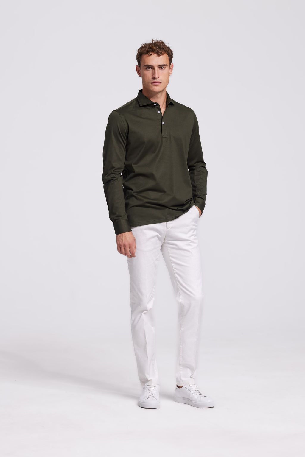 Soloumbrella Men's Olive Green Long Sleeve Polo Shirt