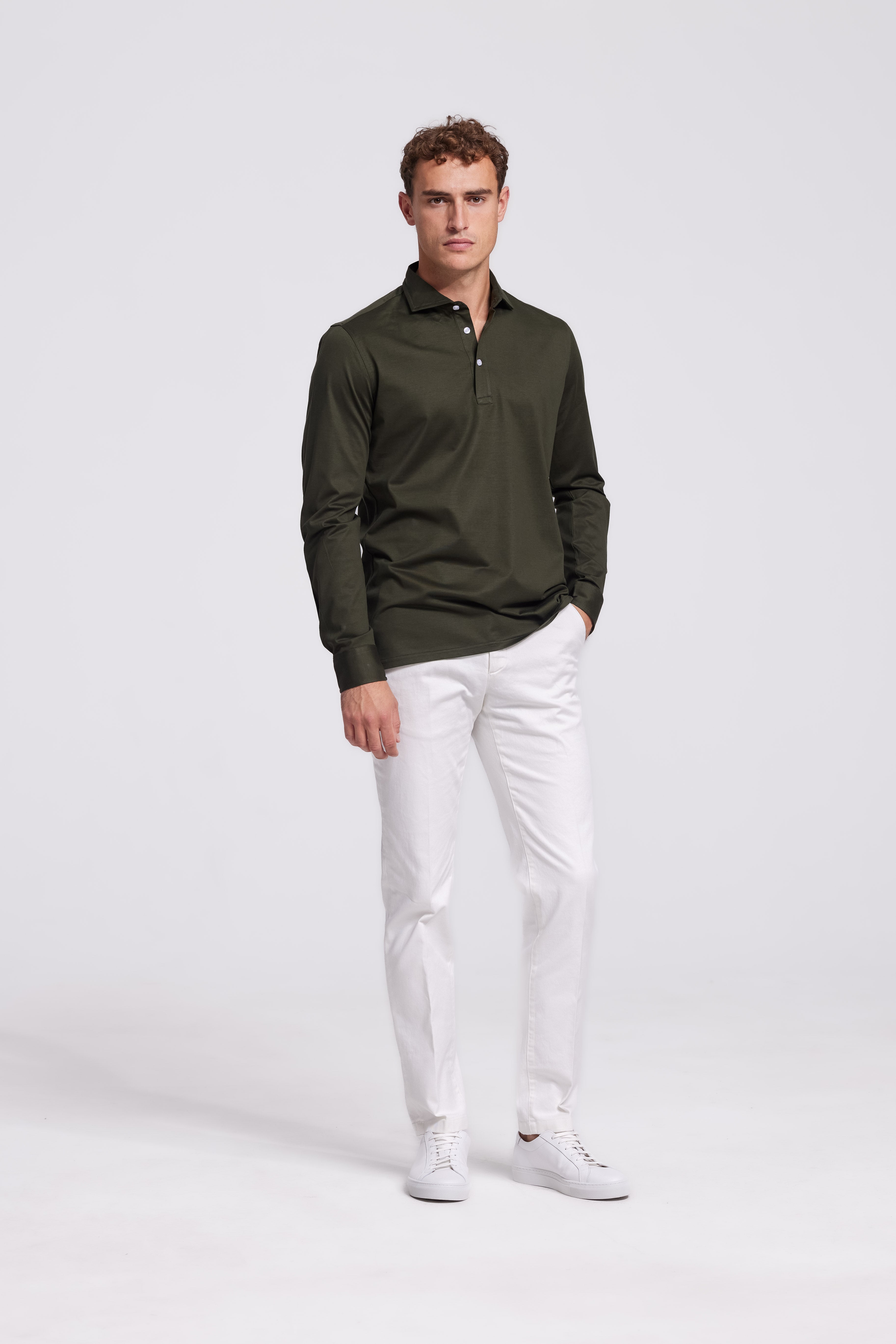 Soloumbrella Men's Olive Green Long Sleeve Polo Shirt