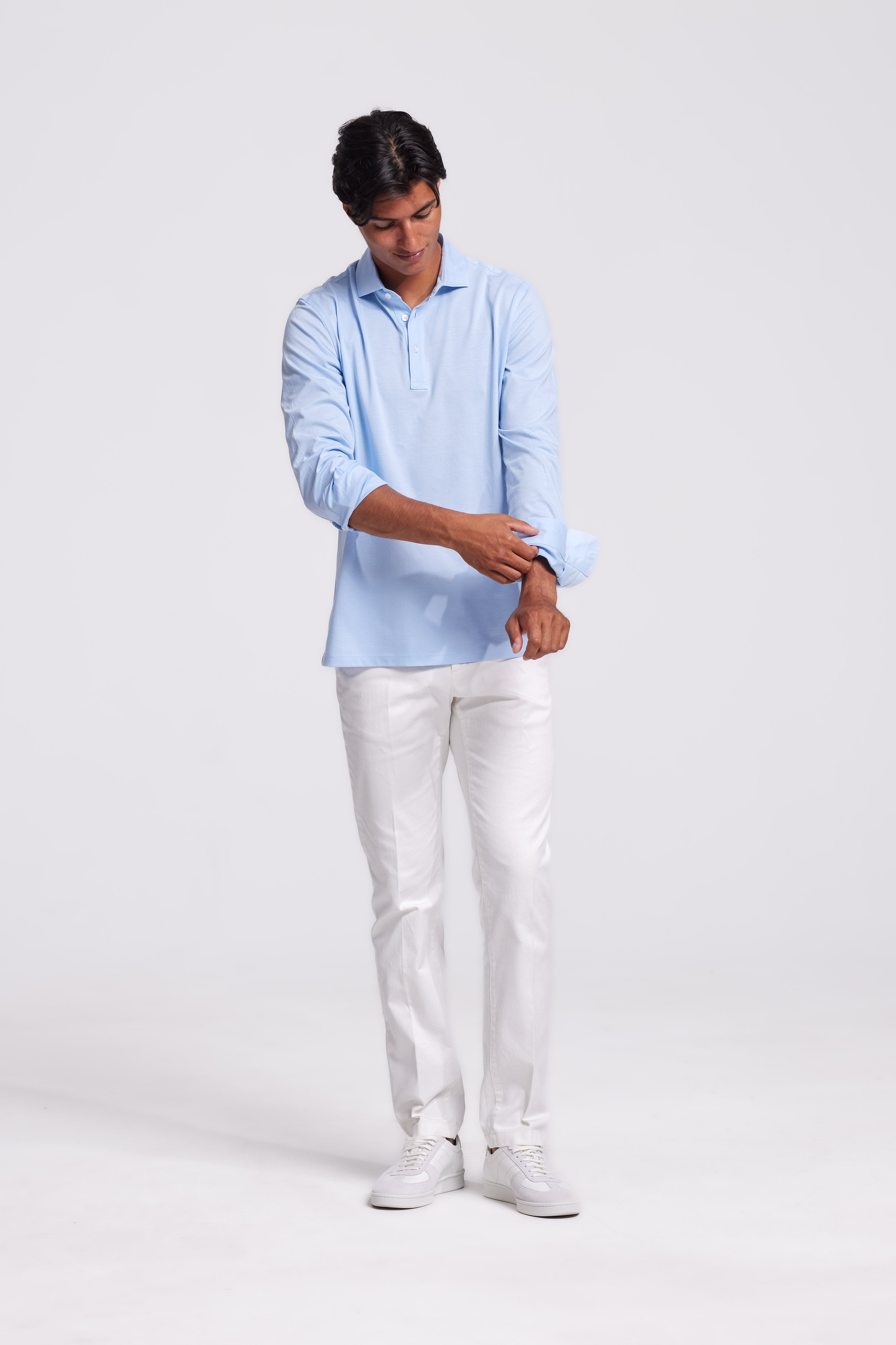 Soloumbrella Men's Light Blue Long Sleeve Polo Shirt