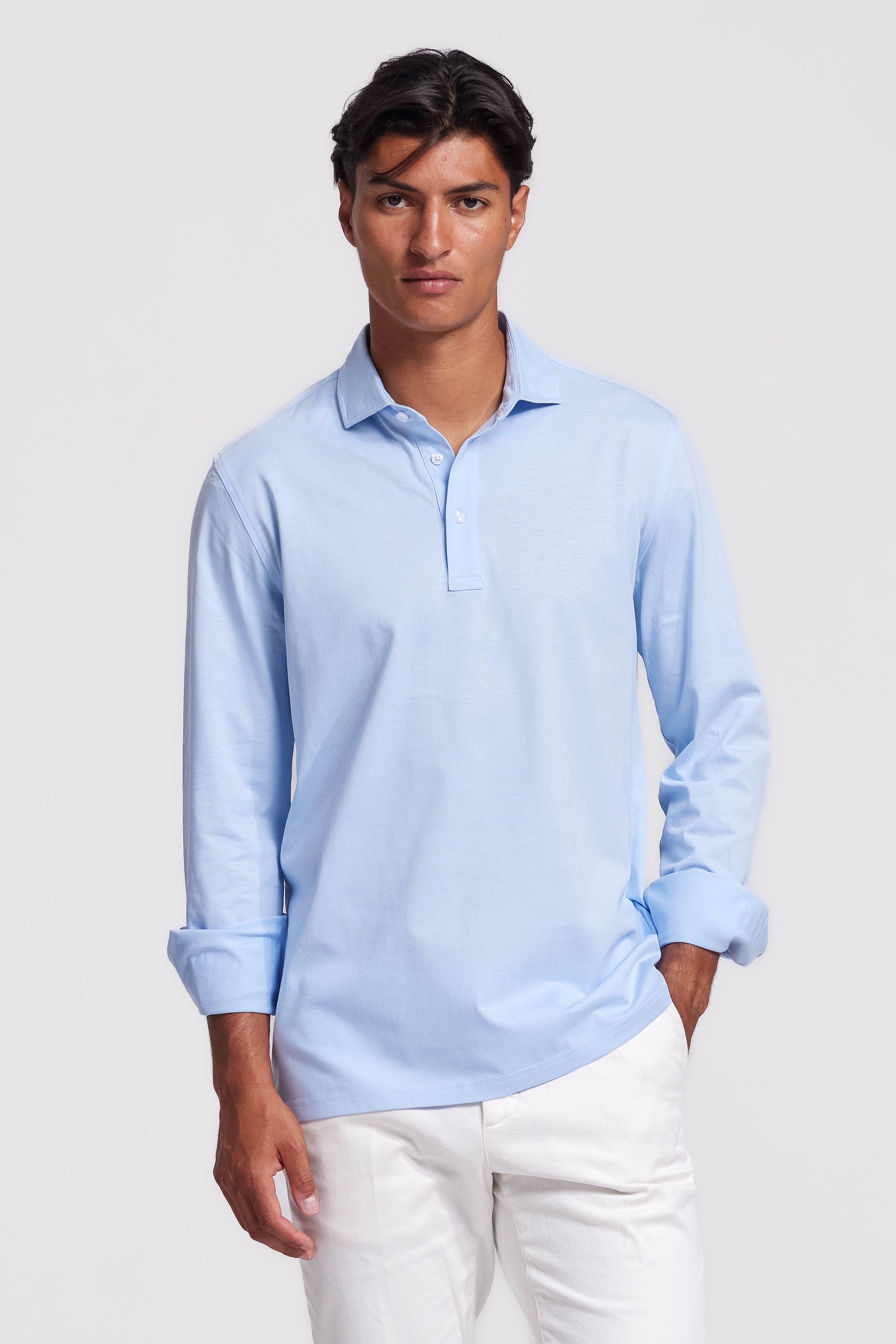 Soloumbrella Men's Light Blue Long Sleeve Polo Shirt