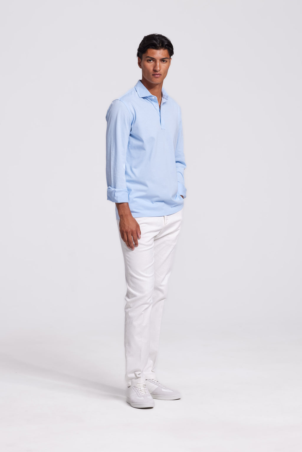 Soloumbrella Men's Light Blue Long Sleeve Polo Shirt