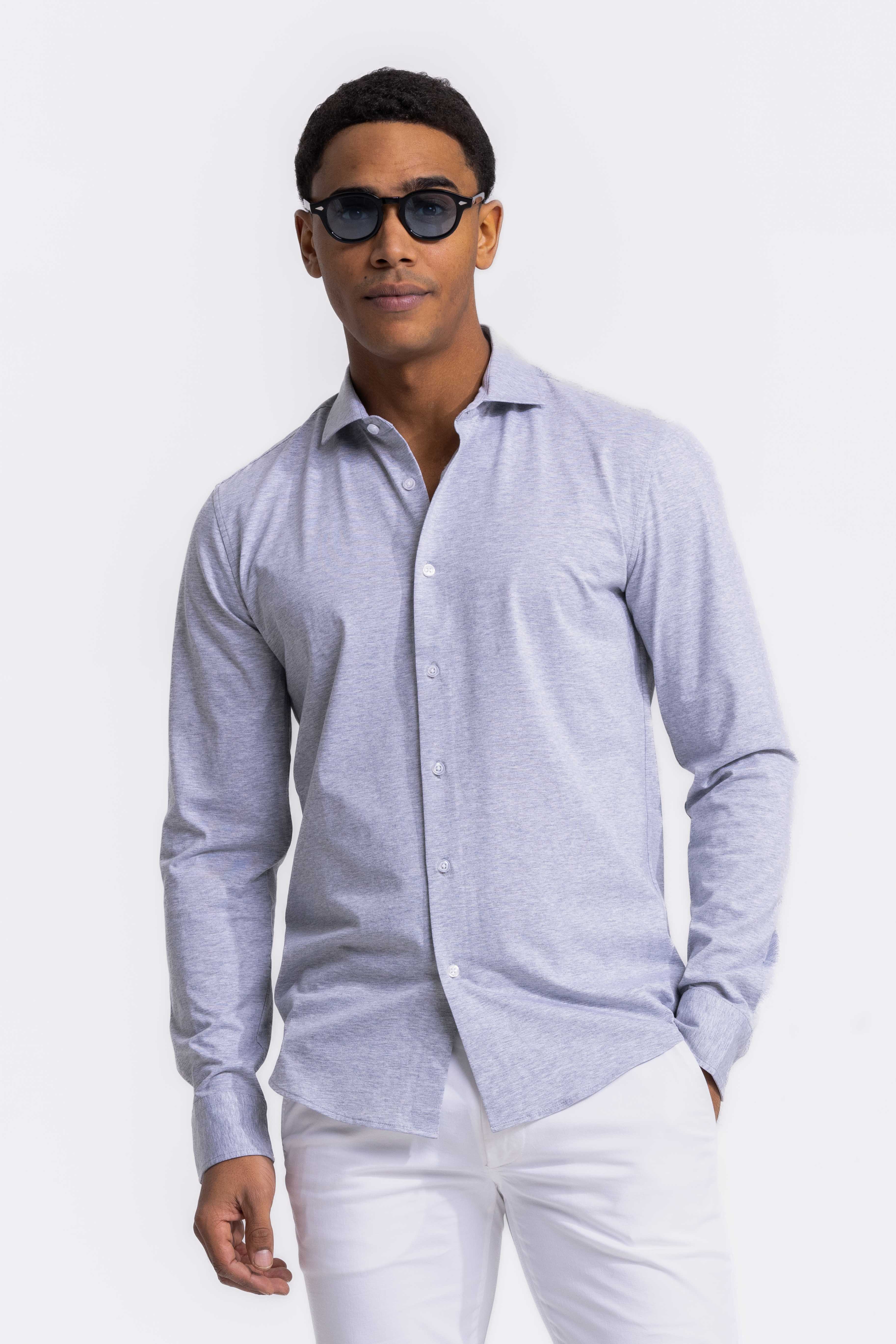 Soloumbrella Men's Light Grey Long Sleeve Button Down Shirt