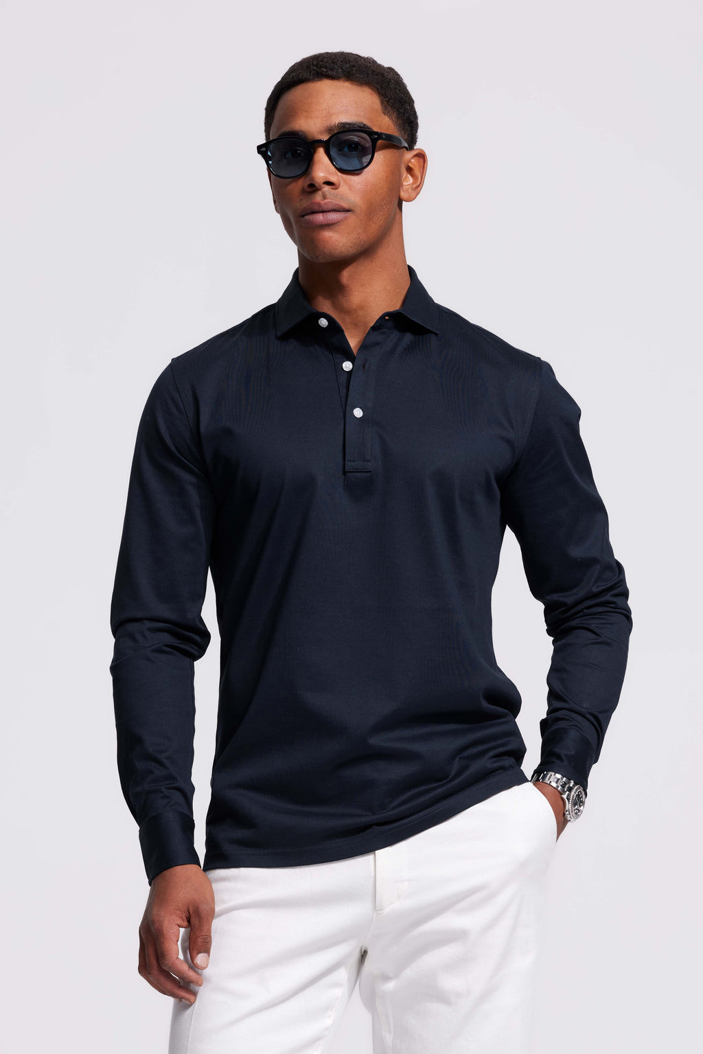 Soloumbrella Men's Dark Navy Long Sleeve Polo Shirt