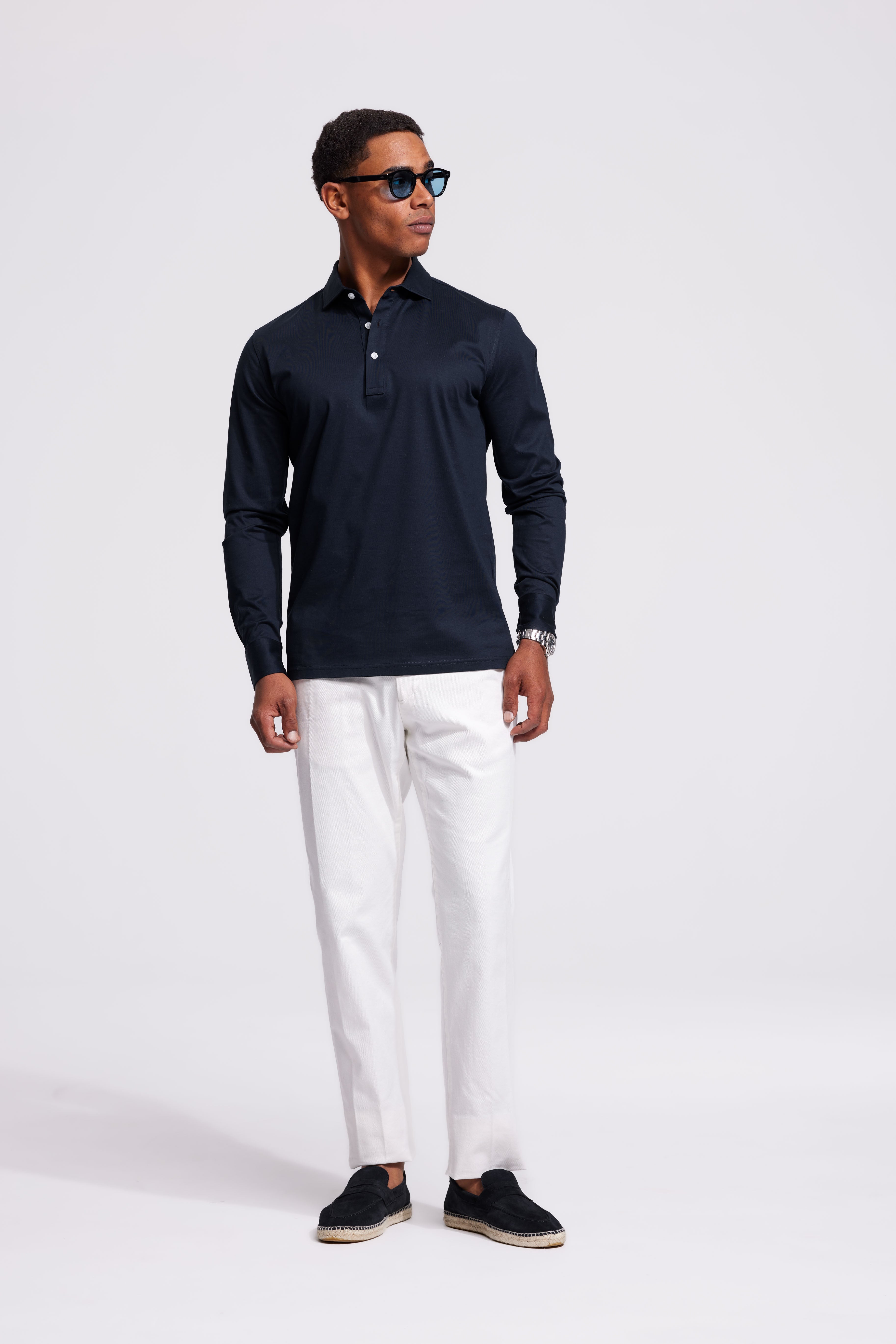 Soloumbrella Men's Dark Navy Long Sleeve Polo Shirt