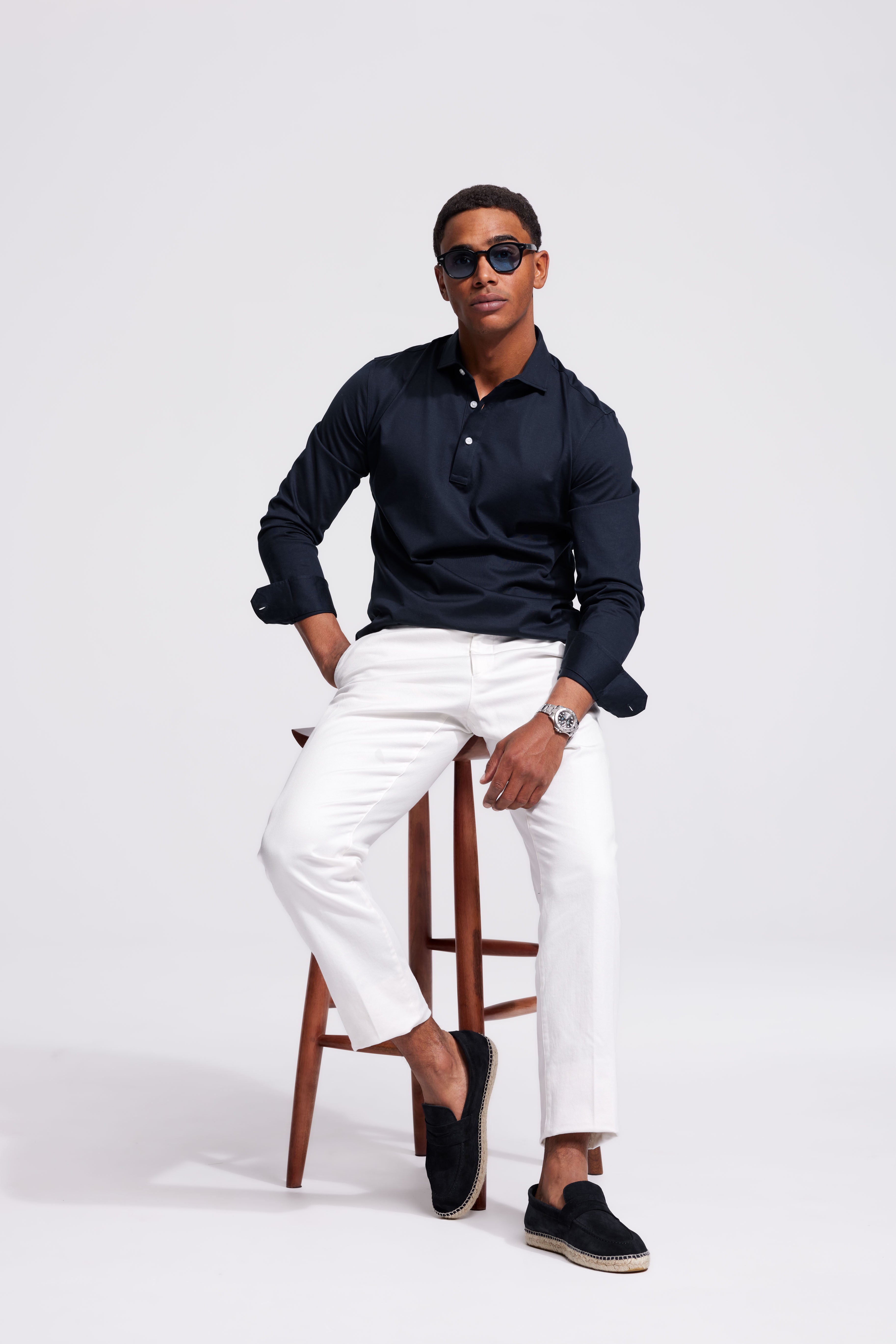 Soloumbrella Men's Dark Navy Long Sleeve Polo Shirt