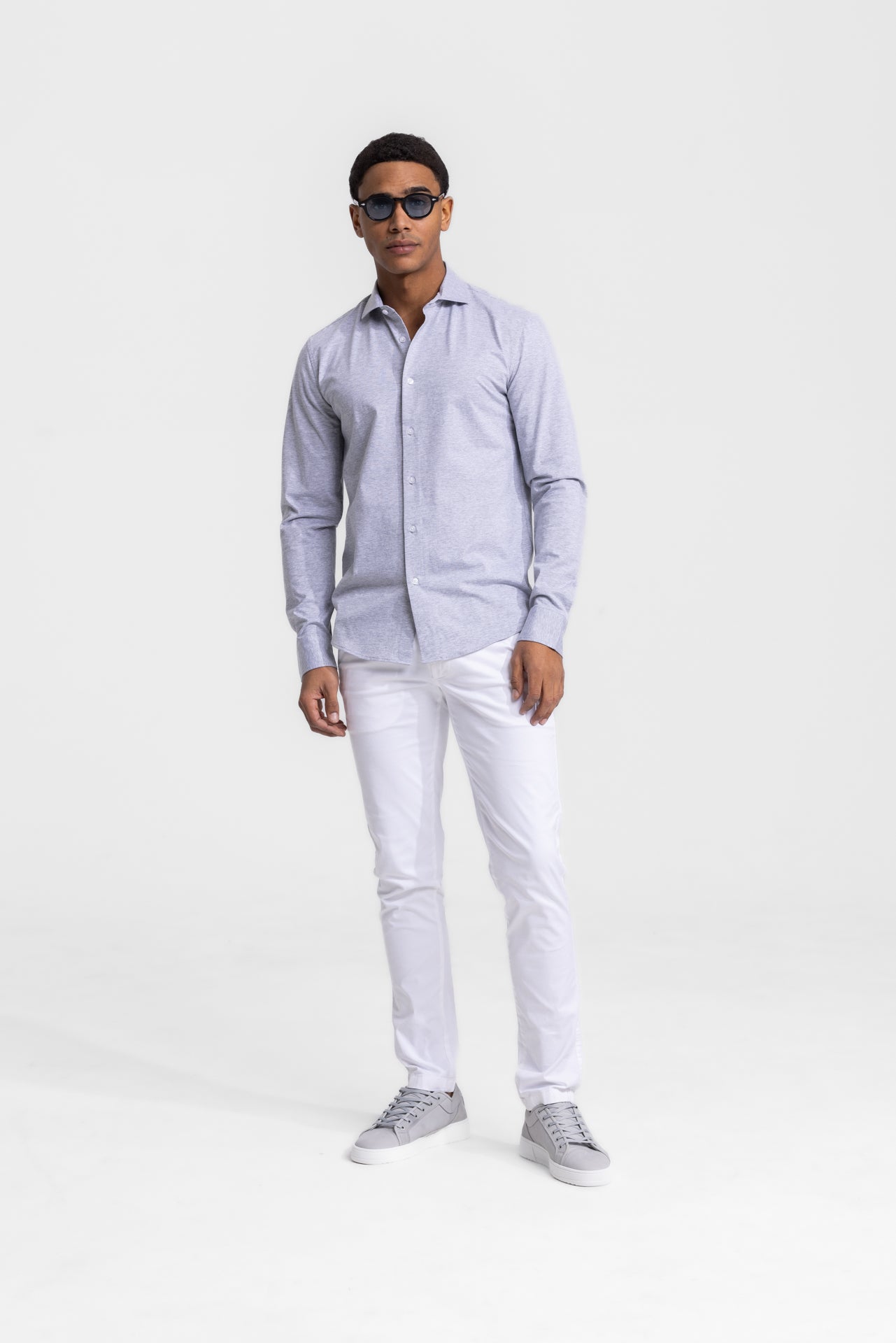 Soloumbrella Men's Light Grey Long Sleeve Button Down Shirt