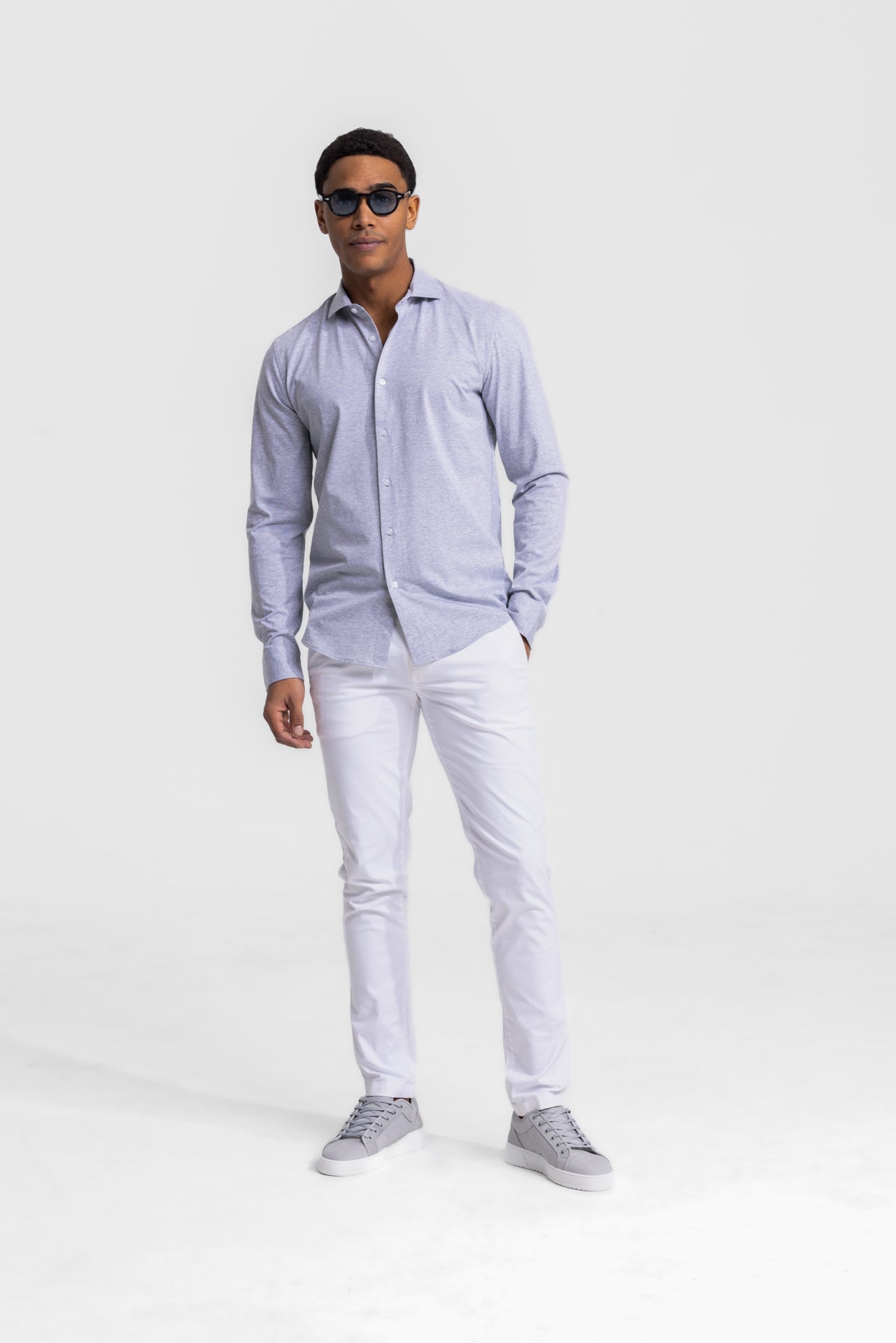 Soloumbrella Men's Light Grey Long Sleeve Button Down Shirt