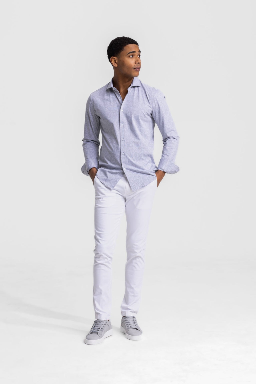 Soloumbrella Men's Light Grey Long Sleeve Button Down Shirt