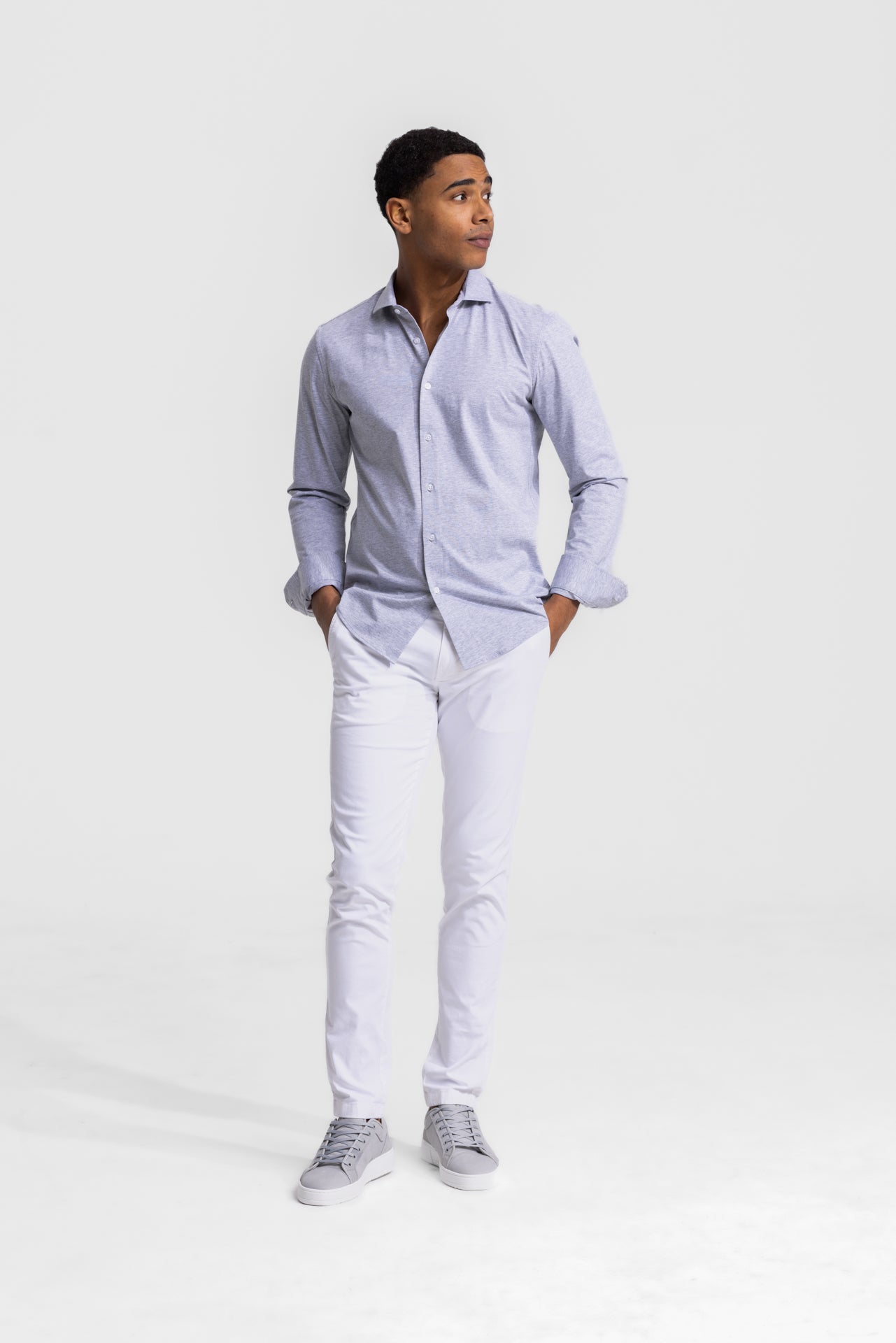 Soloumbrella Men's Light Grey Long Sleeve Button Down Shirt