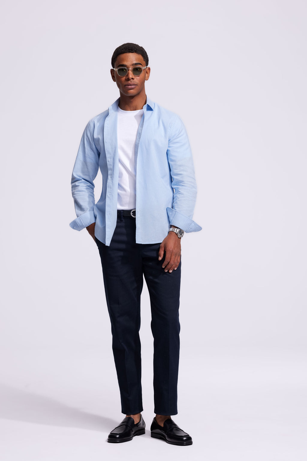 Soloumbrella Men's Light Blue Long Sleeve Button Down Shirt