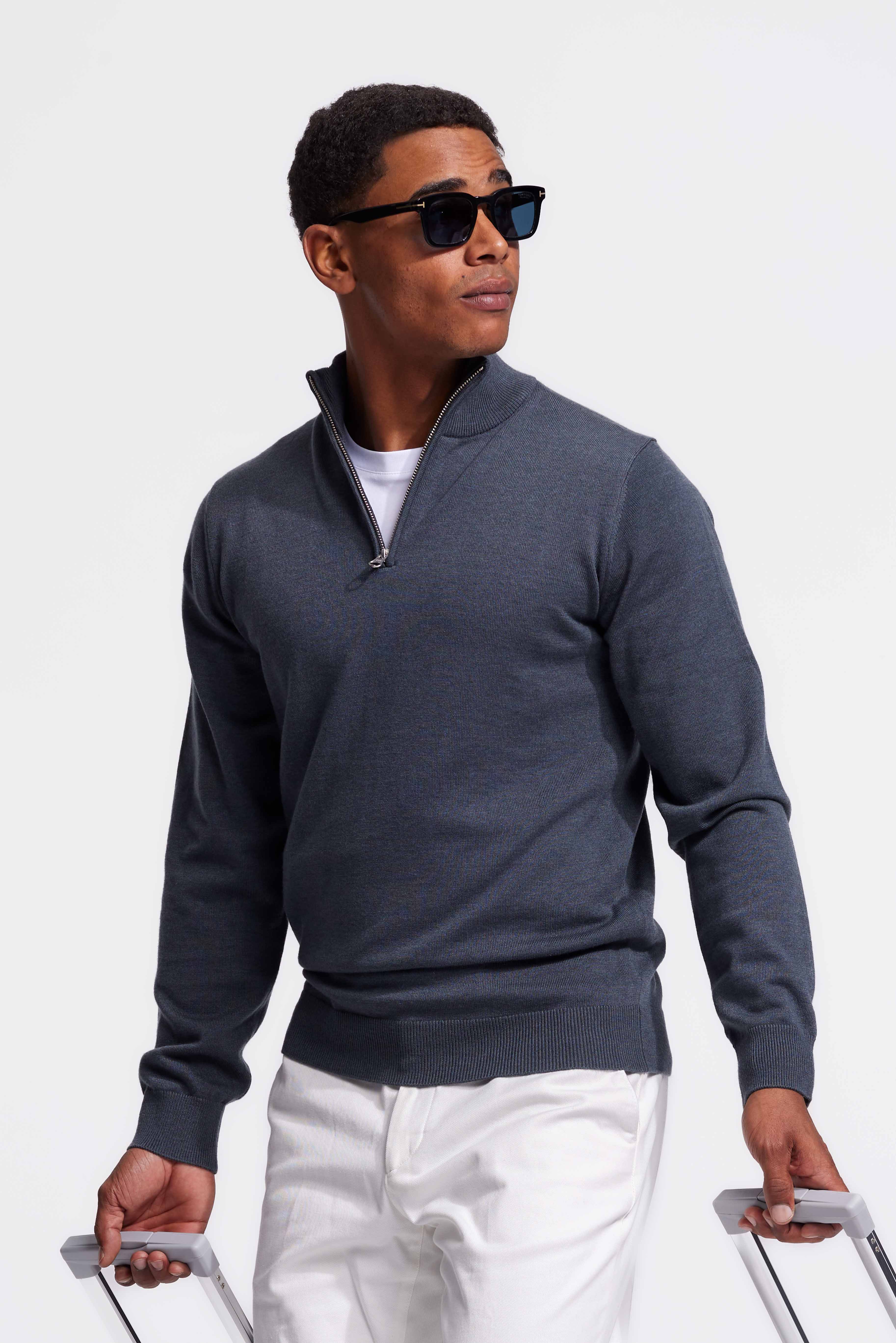 Soloumbrella Men's Charcoal Grey Quarter Zip Sweater