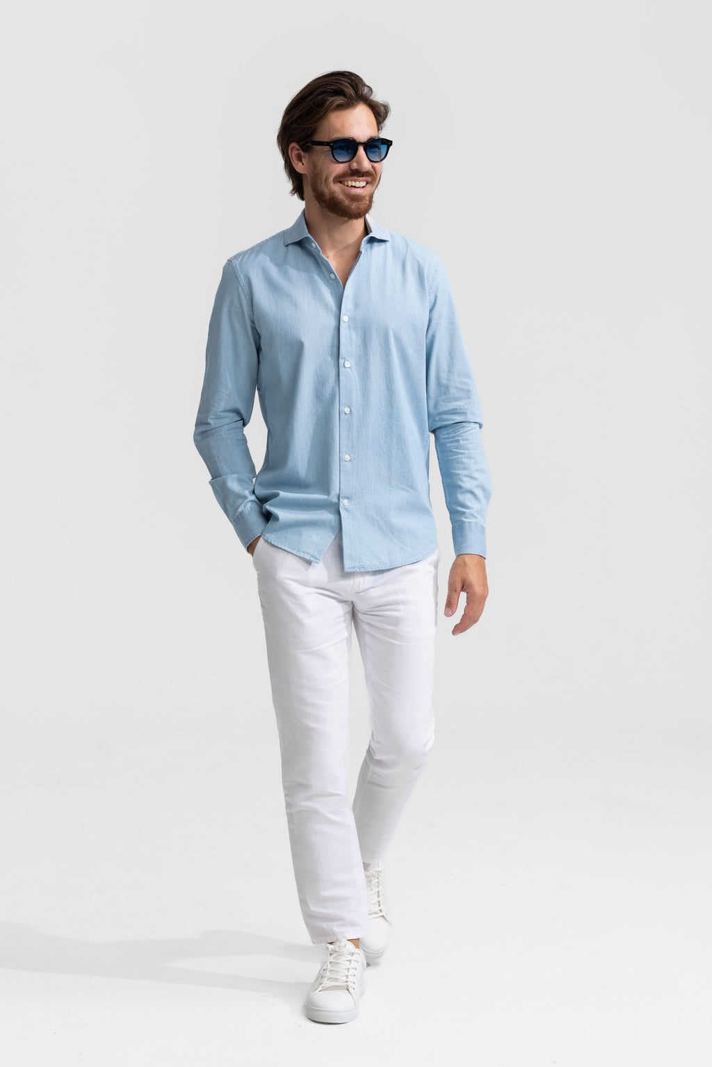 Soloumbrella Men's Light Blue Long Sleeve Button Down Shirt