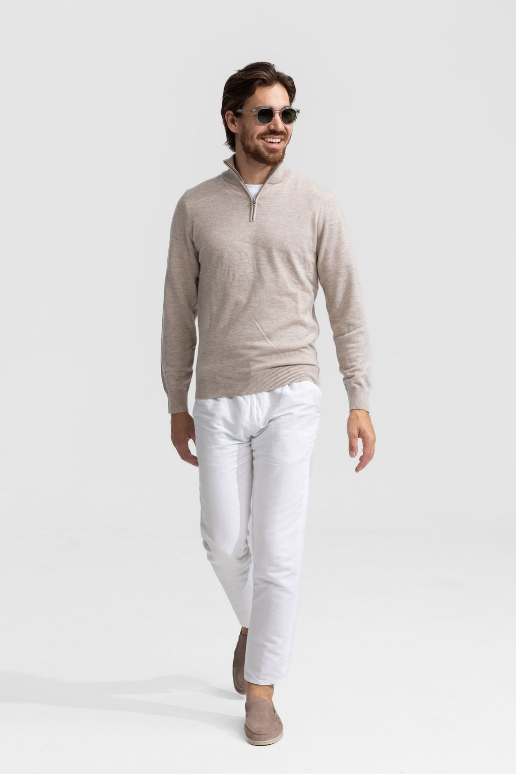 Soloumbrella Men's Beige Quarter Zip Sweater