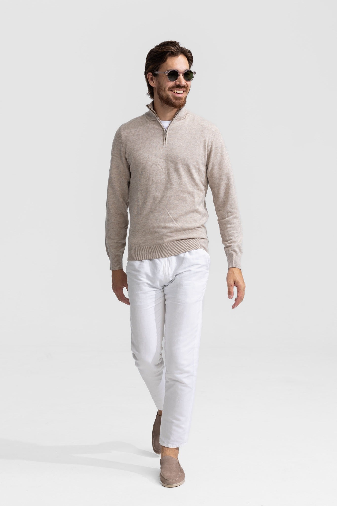 Soloumbrella Men's Beige Quarter Zip Sweater