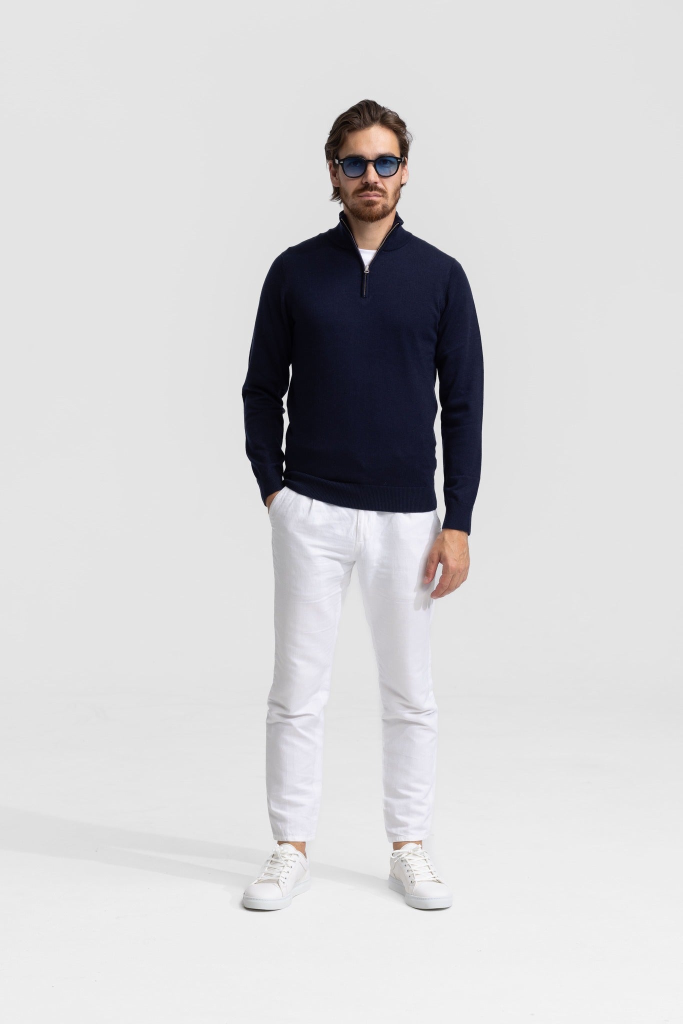 Soloumbrella Men's Navy Blue Quarter Zip Sweater