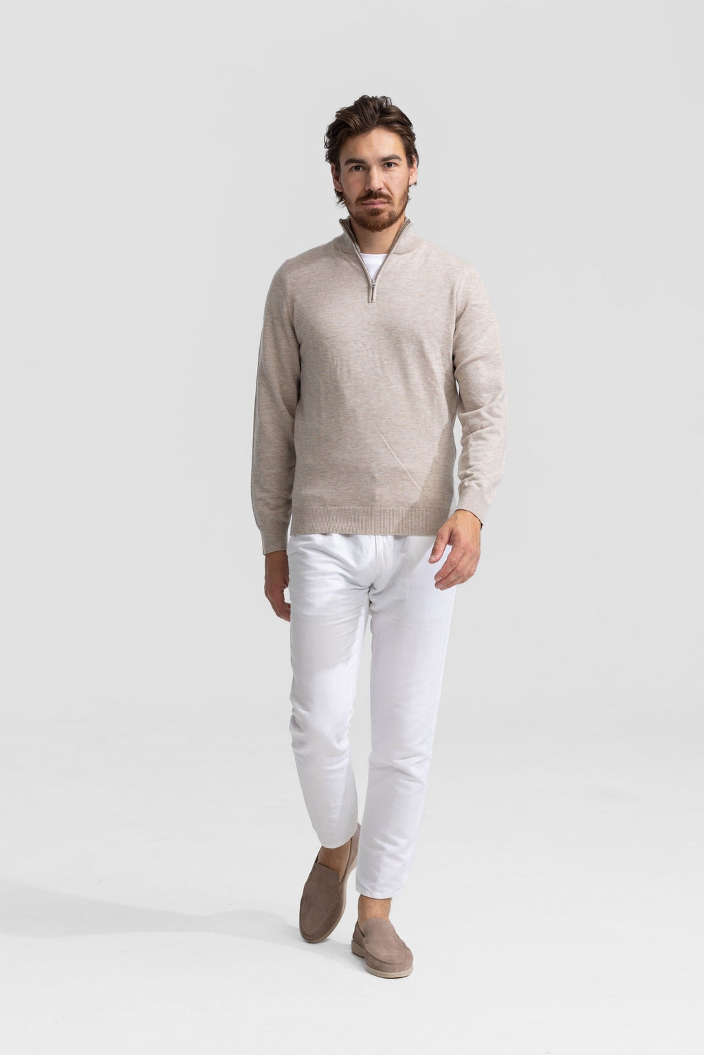 Soloumbrella Men's Beige Quarter Zip Sweater