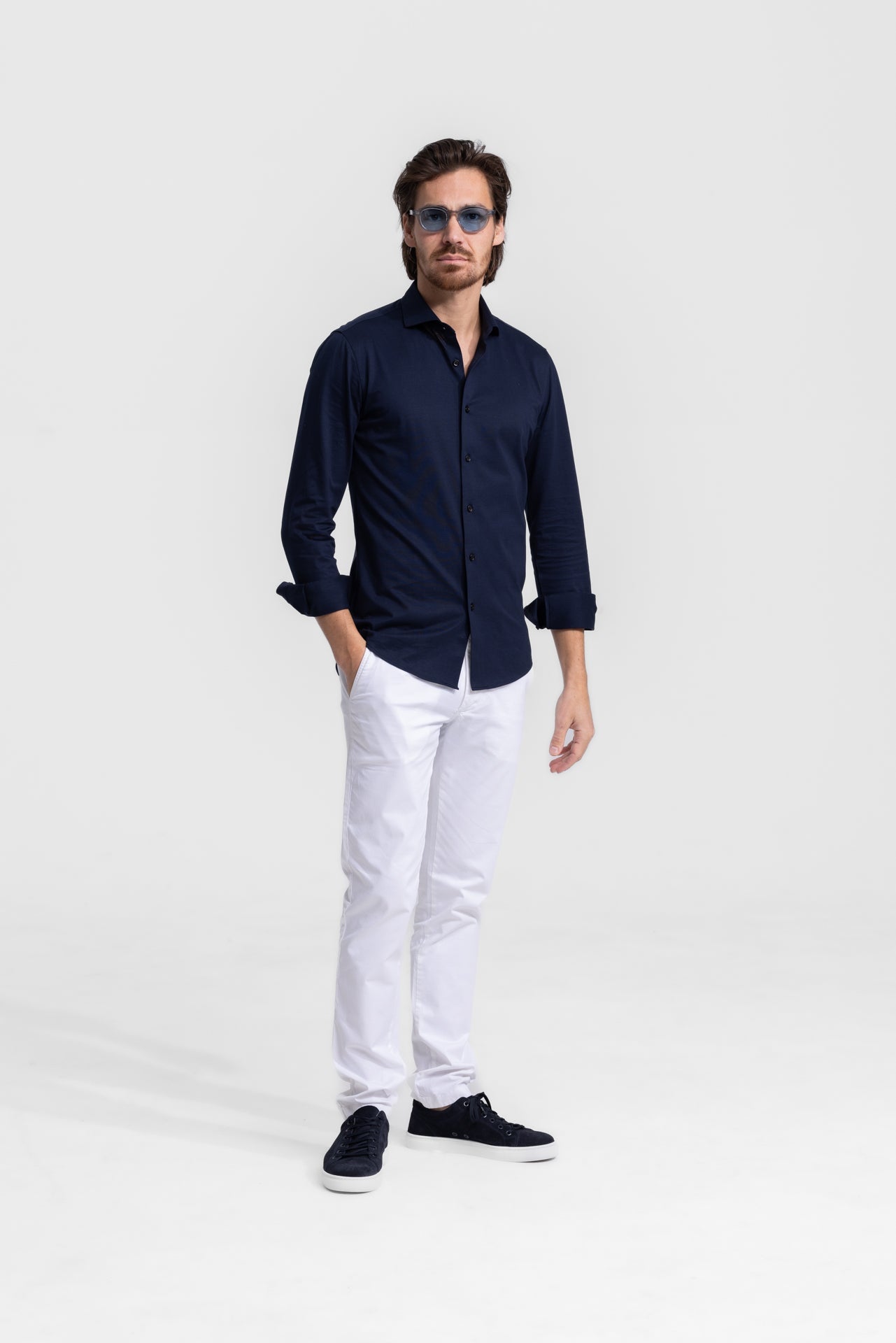 Soloumbrella Men's Dark Navy Long Sleeve Button Down Shirt