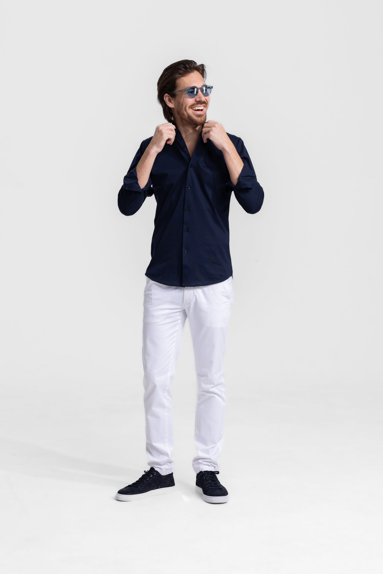 Soloumbrella Men's Dark Navy Long Sleeve Button Down Shirt