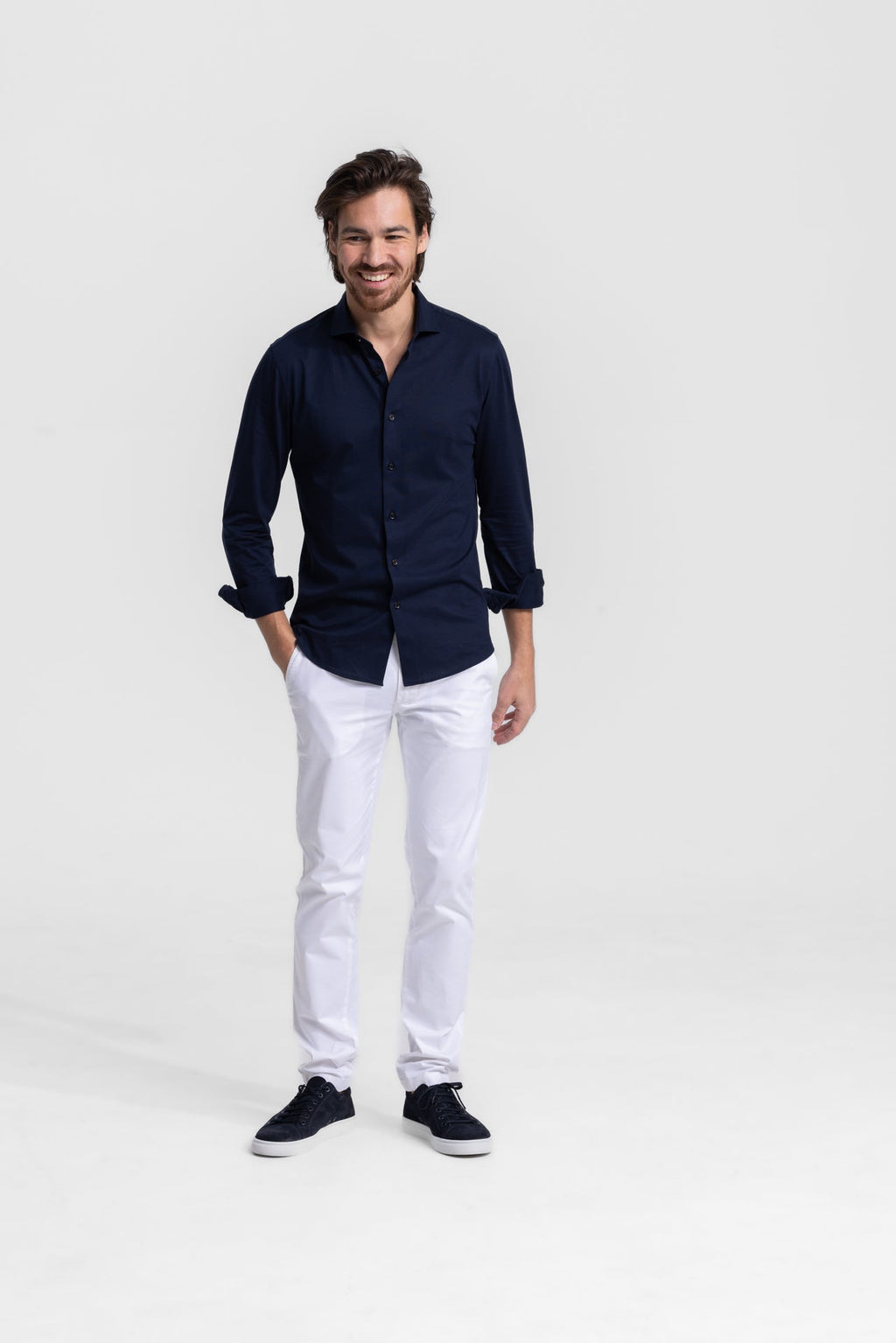 Soloumbrella Men's Dark Navy Long Sleeve Button Down Shirt