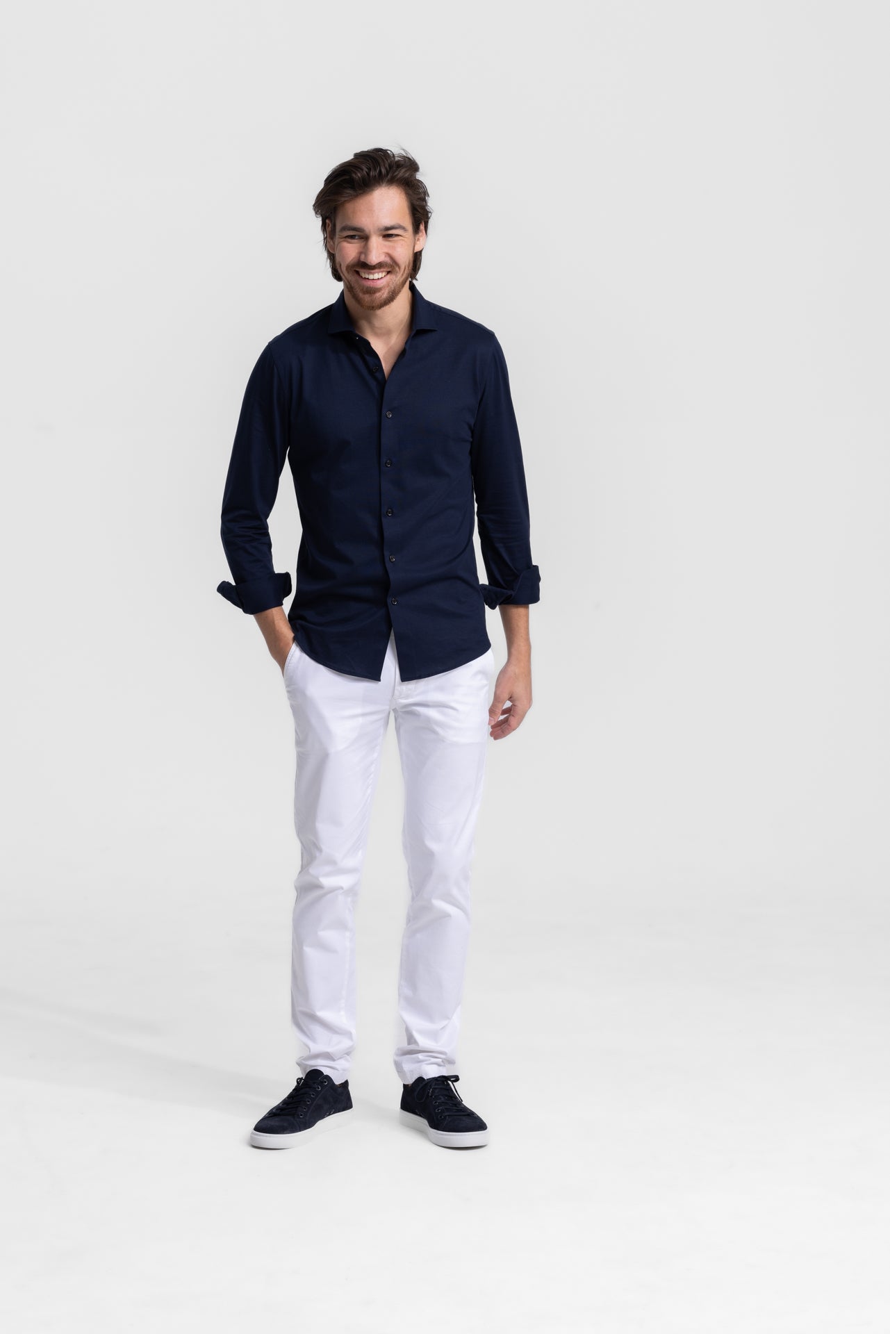 Soloumbrella Men's Dark Navy Long Sleeve Button Down Shirt