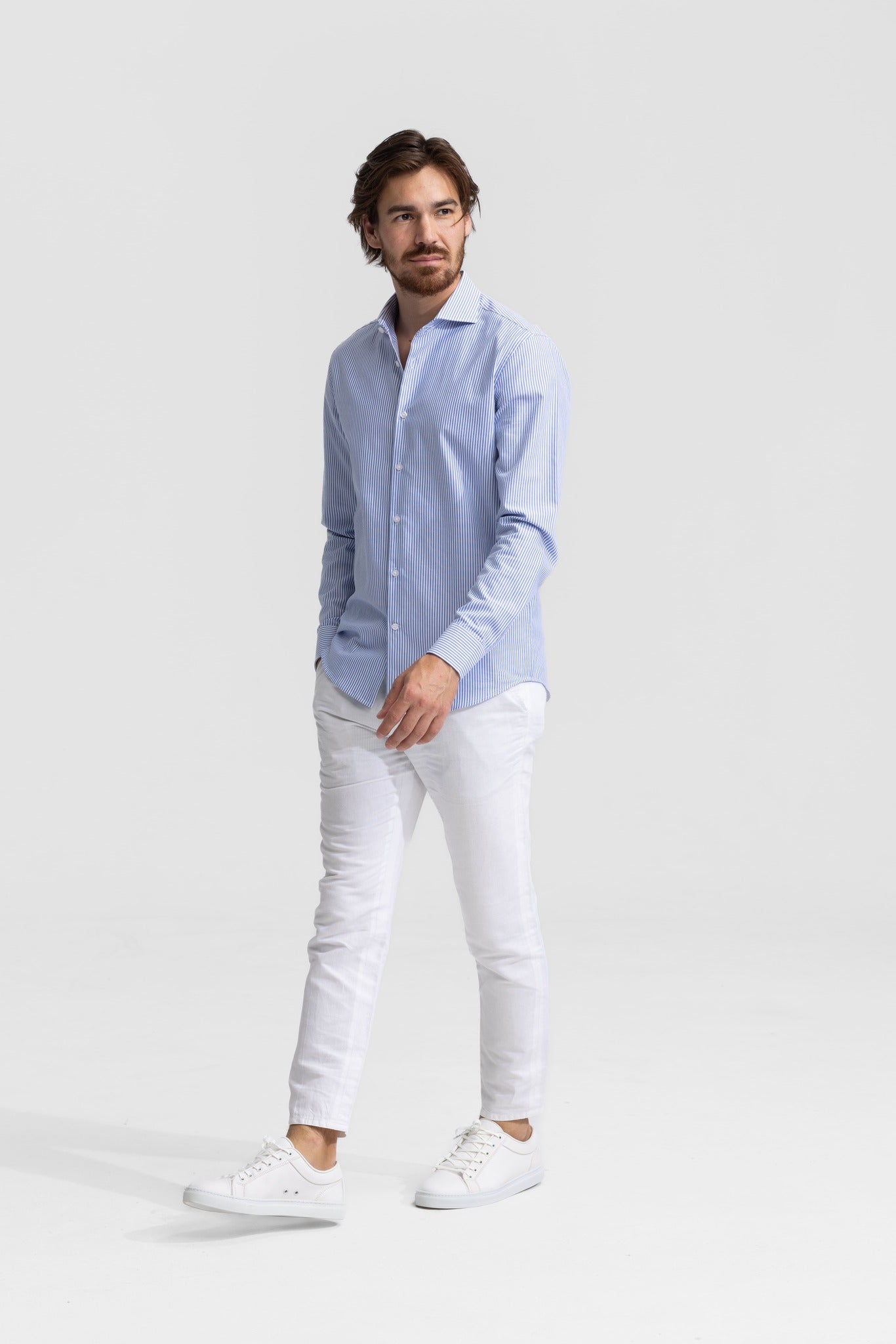 Soloumbrella Men's Blue White Striped Long Sleeve Button Down Shirt
